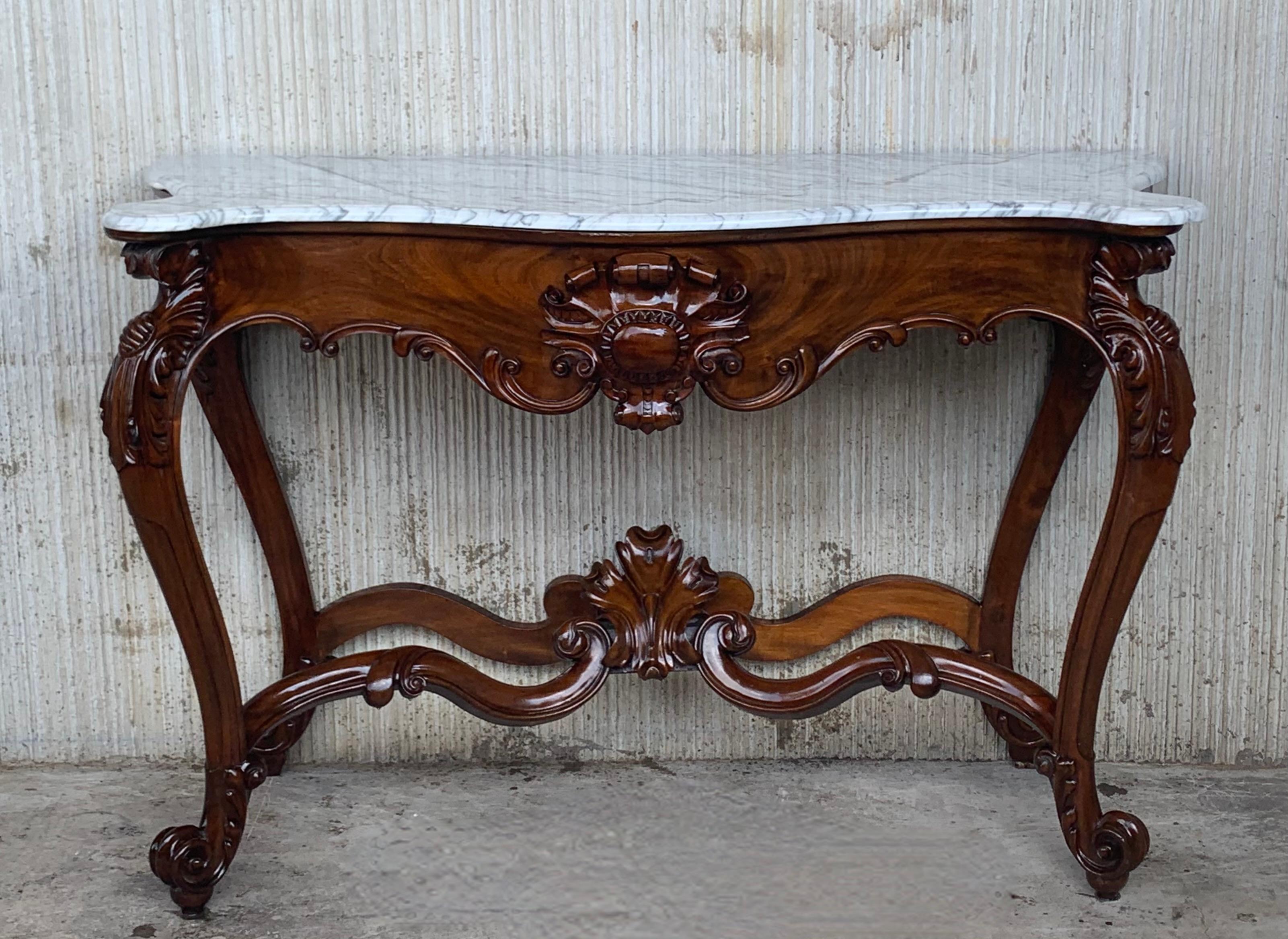  Large French Regency Carved Walnut Console Table with White Marble Top 13