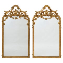 Antique Pair of Large French Rococo Revival Giltwood Wall Mirrors