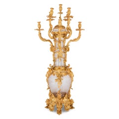 Pair of Large French Rococo Style Glass and Gilt Bronze Candelabra