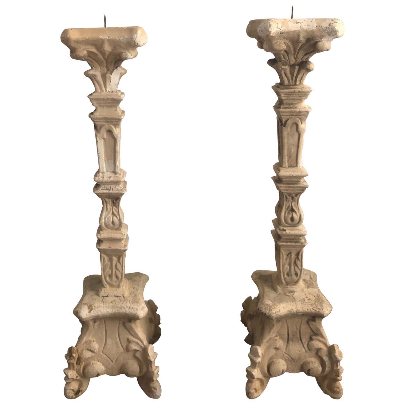 Pair of Large French Rococo Style Italian Pillar Candlesticks For Sale ...