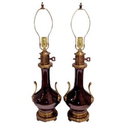 Pair of Large French Sang de Boeuf Lamps