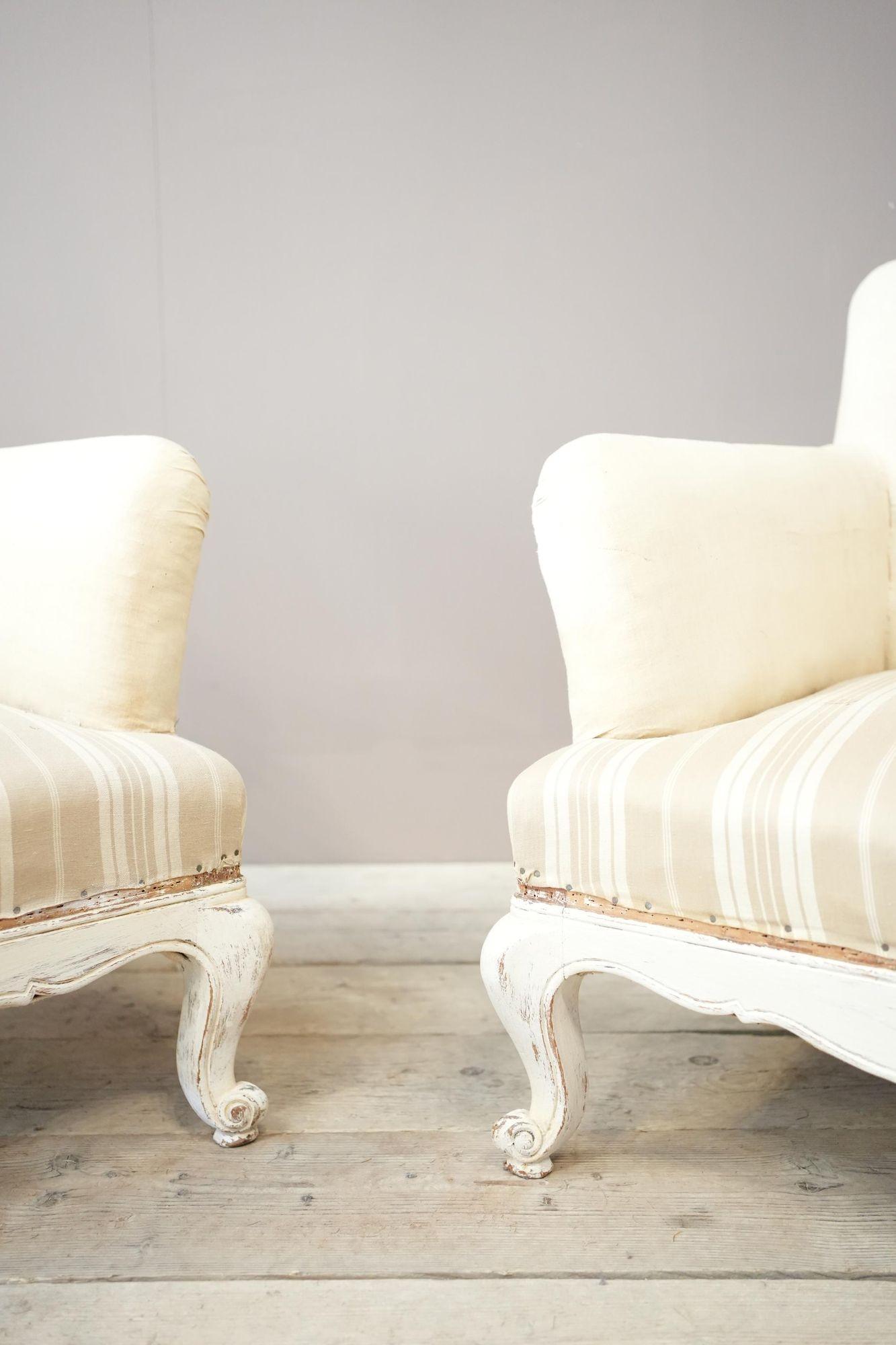 Pair of large French shield back armchairs with painted frame In Good Condition In Malton, GB