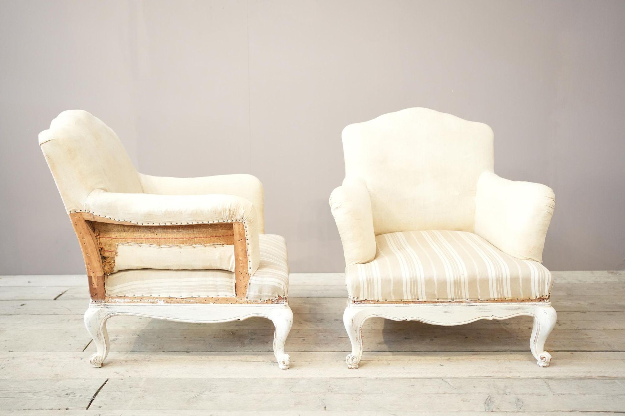 19th Century Pair of large French shield back armchairs with painted frame