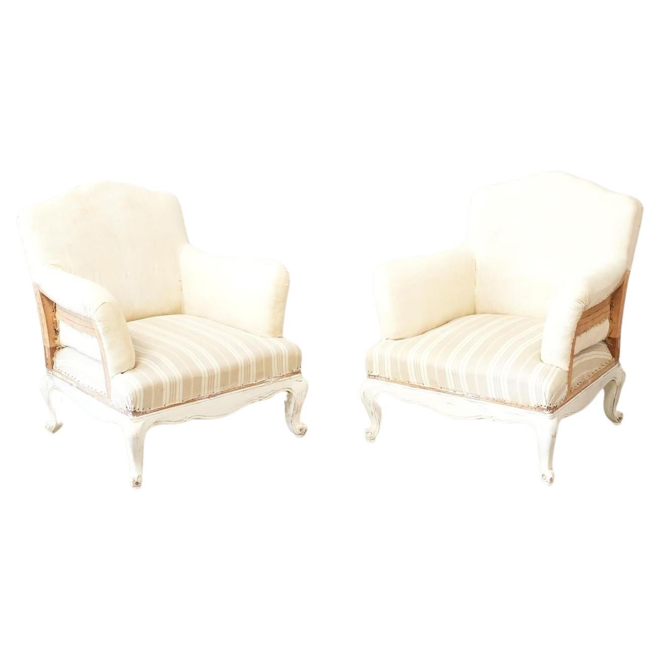 Pair of large French shield back armchairs with painted frame