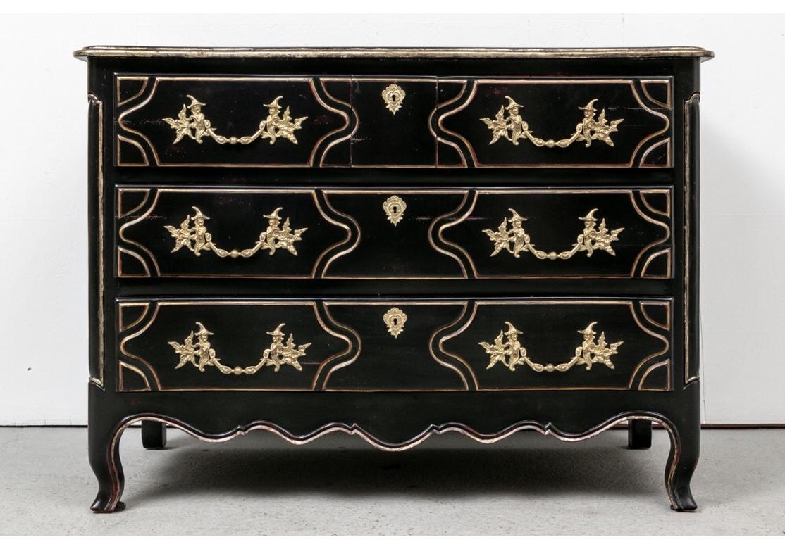 Painted Pair of Large French Style Ebonized Chests