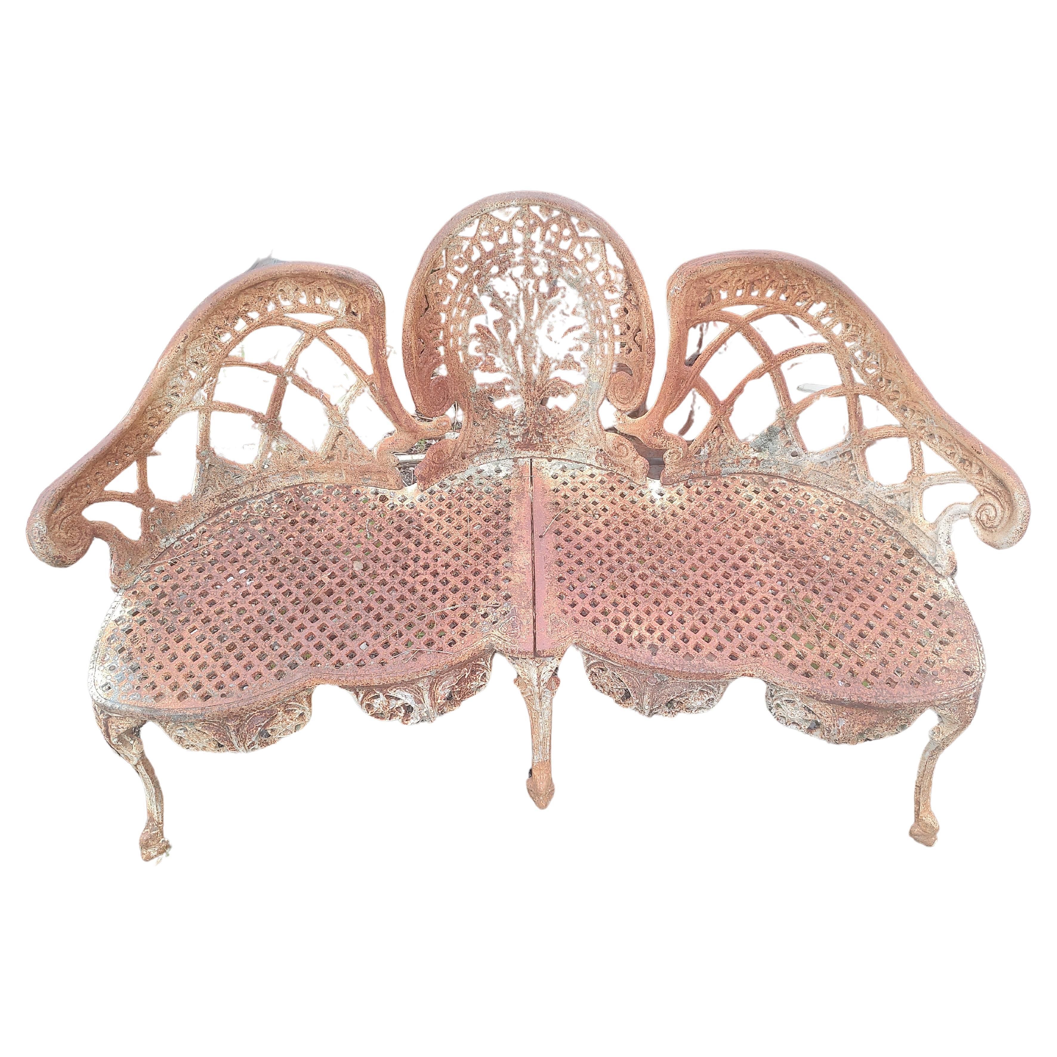 Paire de grands bancs de jardin de style Art Nouveau de l'époque victorienne française en vente 5