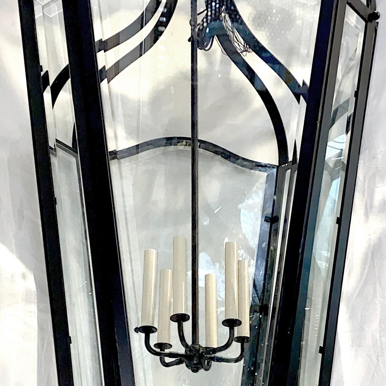 Mid-20th Century Pair of Large French Wrought Iron Lanterns, Sold Individually For Sale