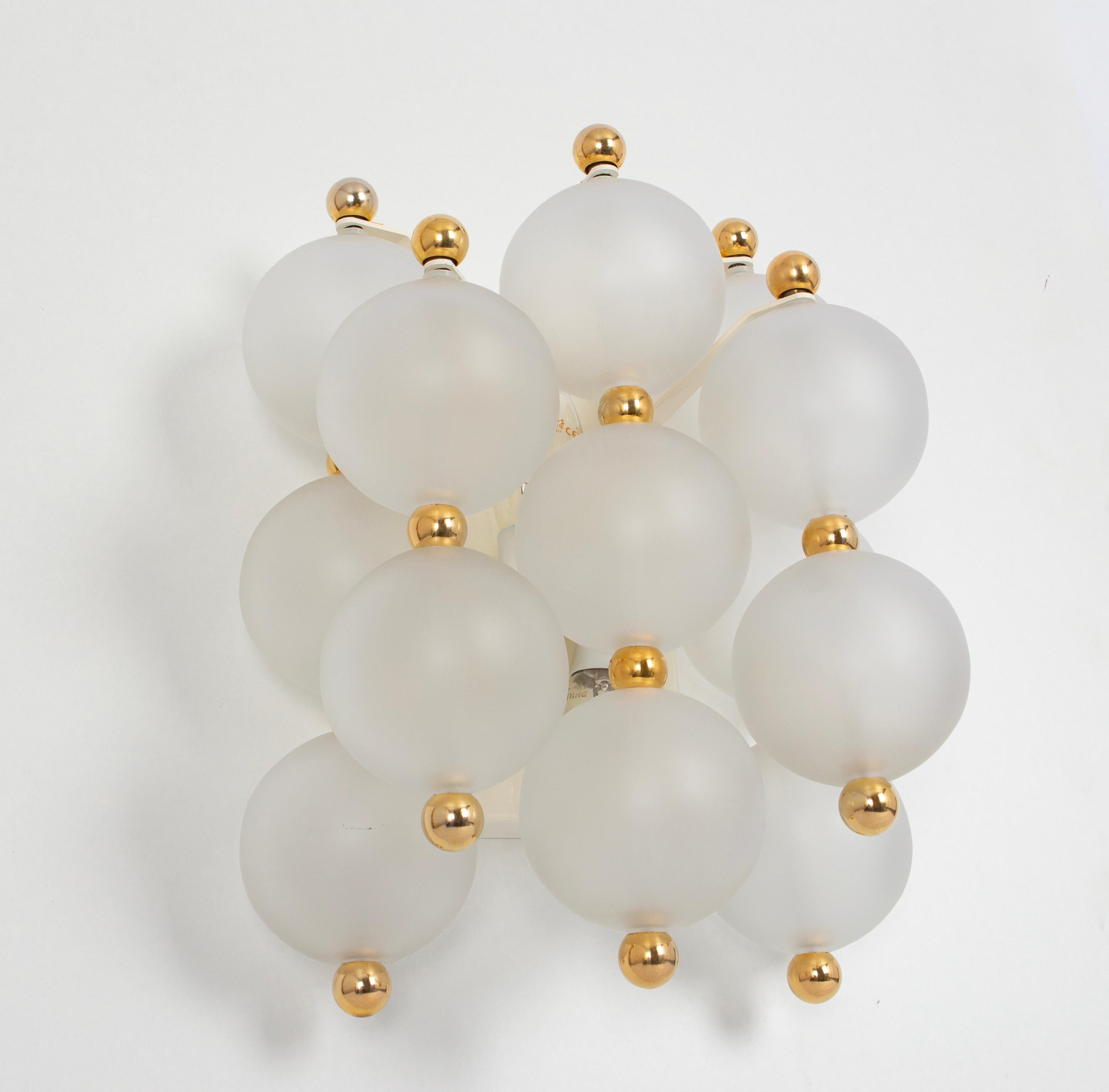 Pair of Large Frosted Glass Wall Light by Kinkeldey, Germany, 1970s For Sale 1