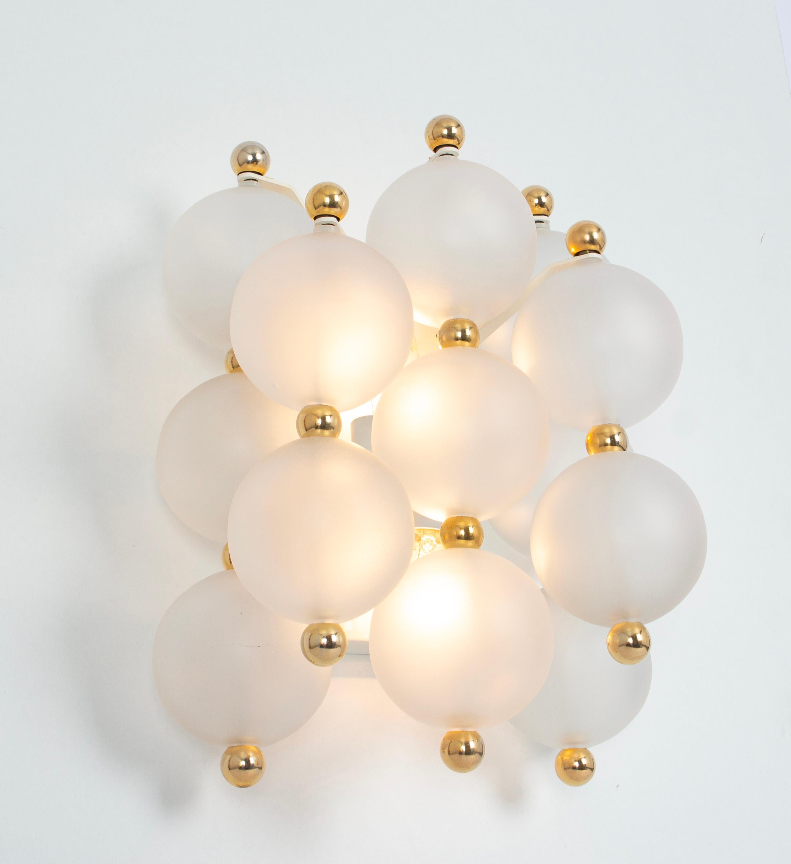 Pair of Large Frosted Glass Wall Light by Kinkeldey, Germany, 1970s For Sale 2