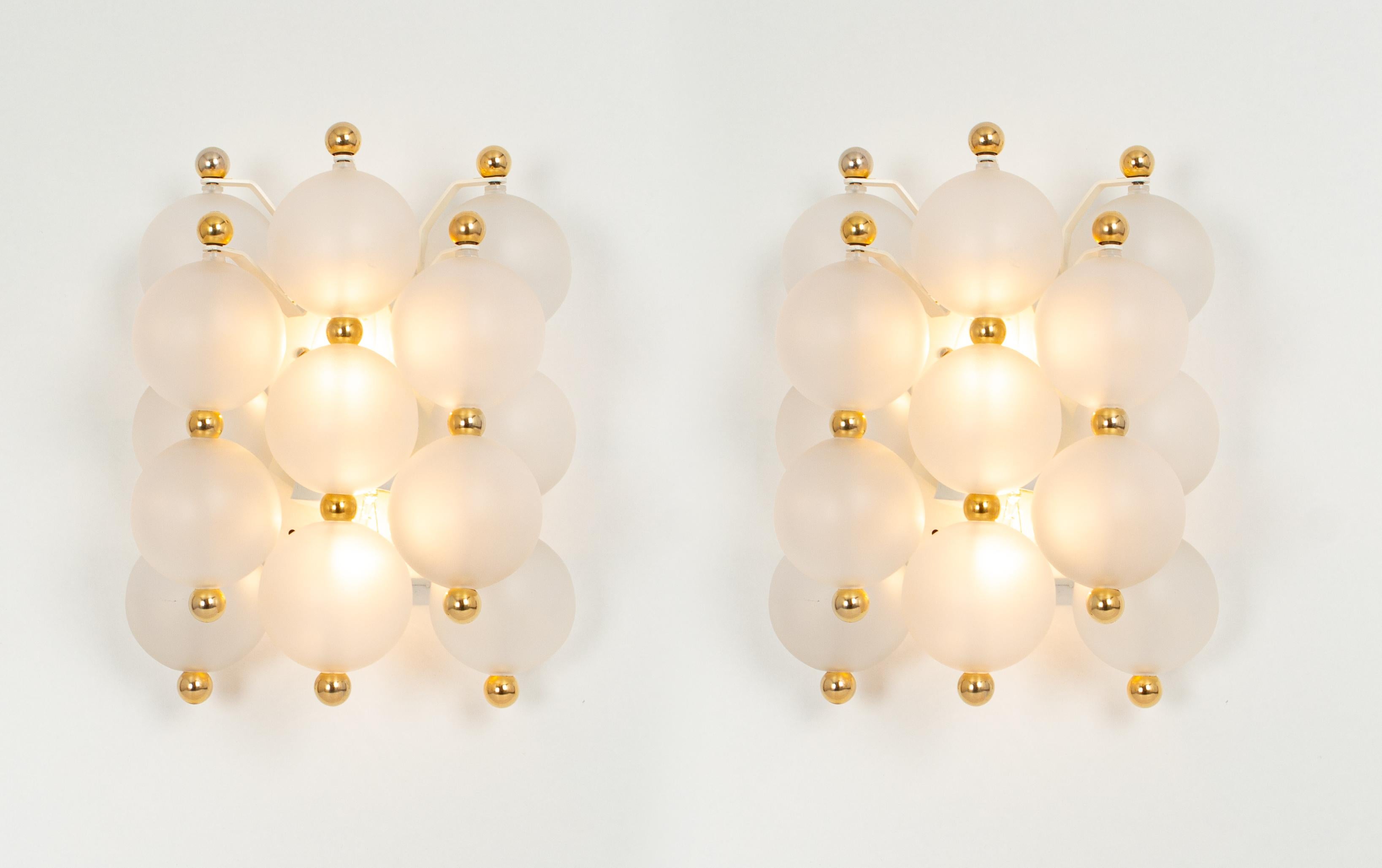 Pair of Large Frosted Glass Wall Light by Kinkeldey, Germany, 1970s For Sale 3