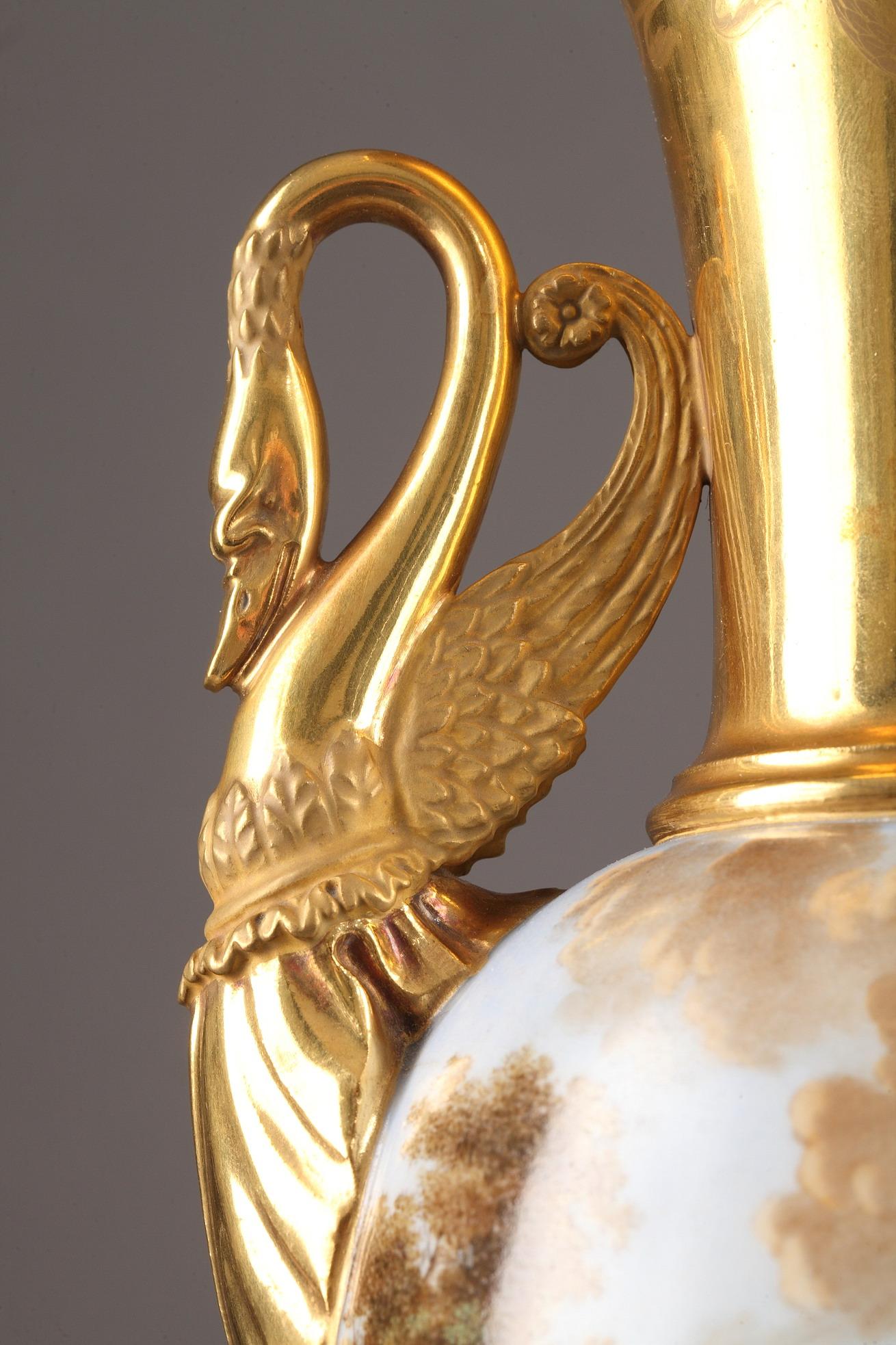 Coppia di grandi vasi Fuseau in Porcelaine de Paris, periodo Impero in vendita 7