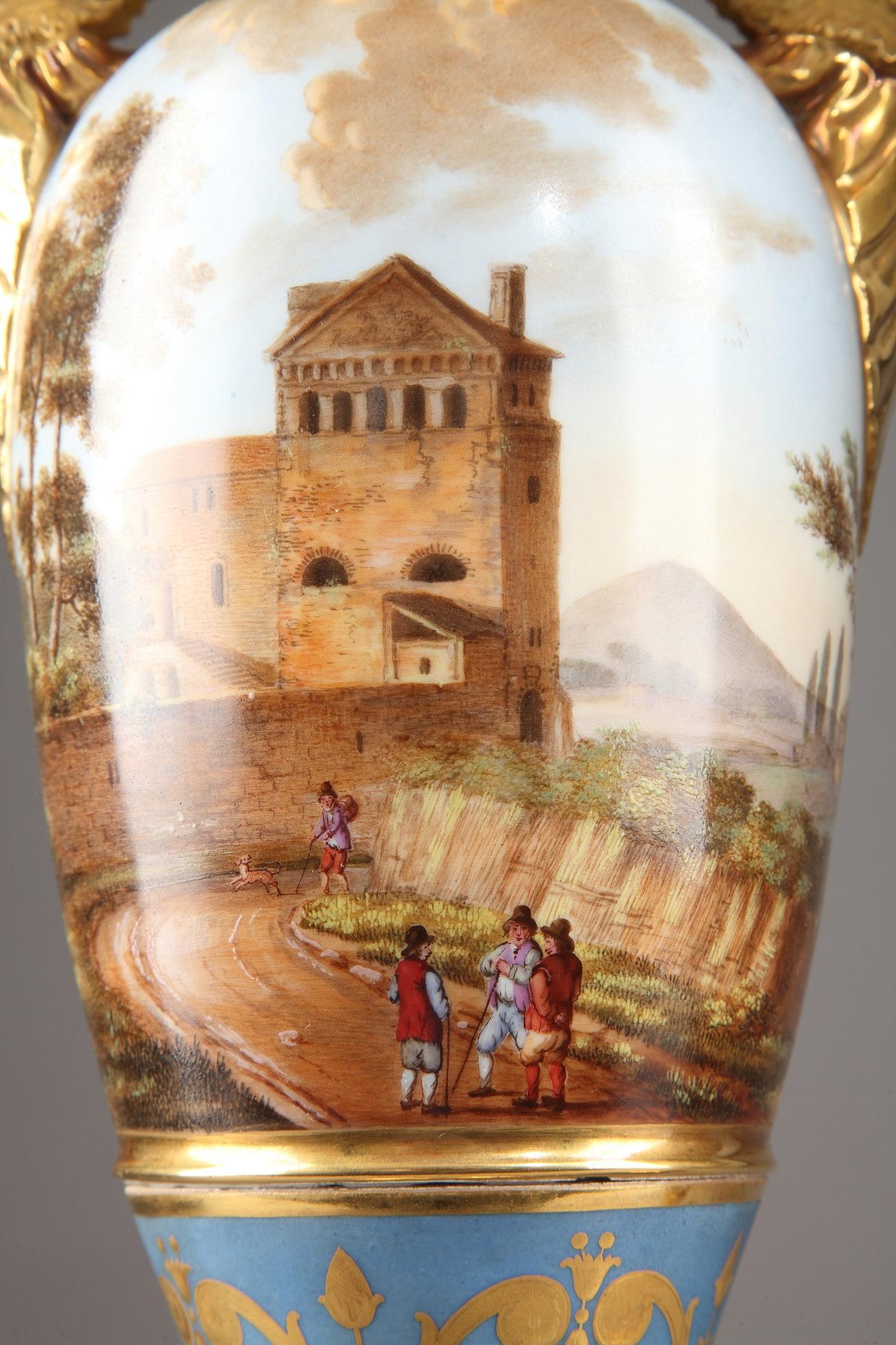 Début du XIXe siècle Paire de grands vases fuseau en porcelaine de Paris, période Empire en vente