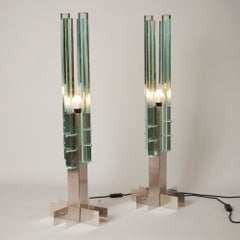 Pair of Large Minimalist Gallotti and Radice Table Lights, Italy c1965