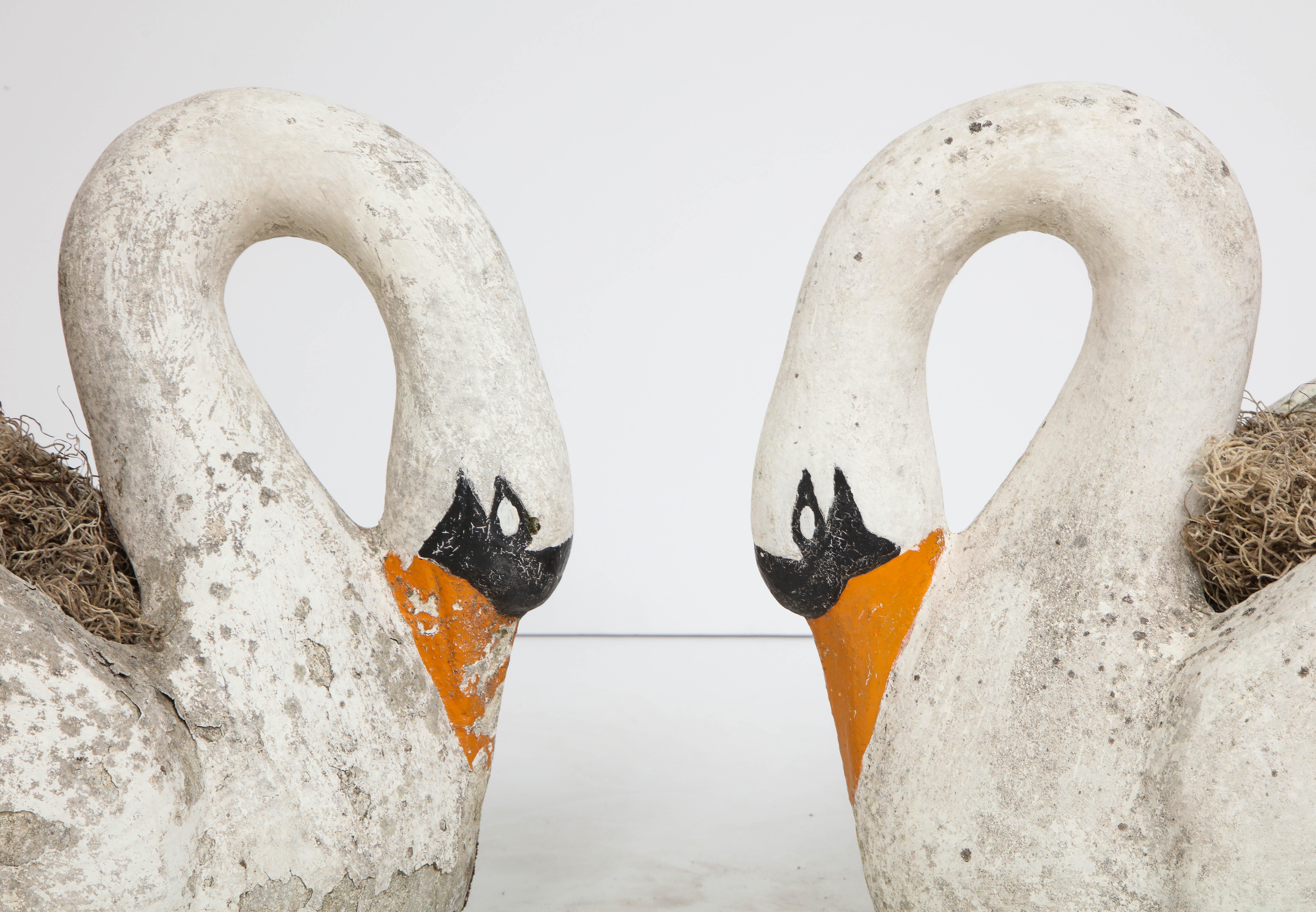 Cement Pair of Large Garden Swan Planters