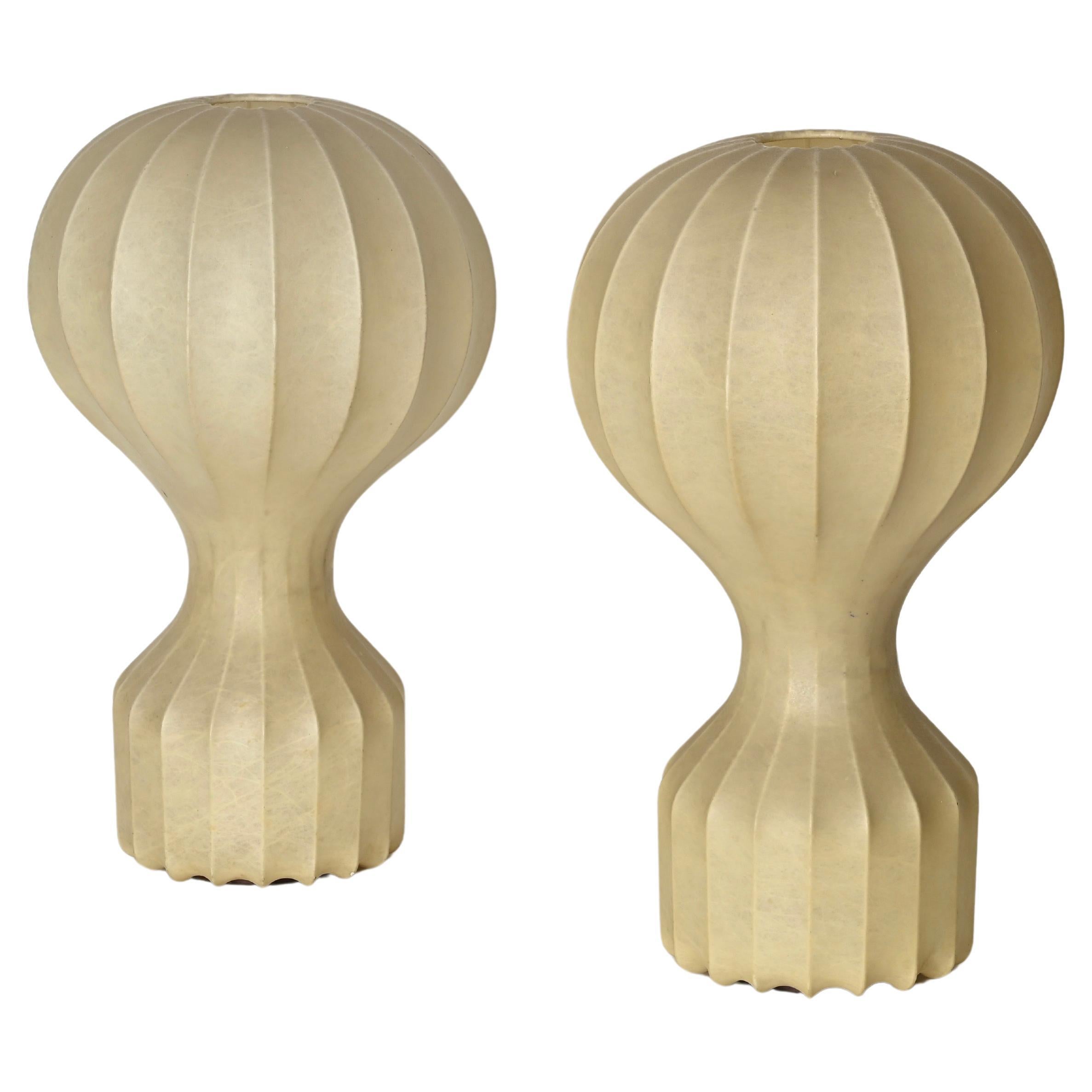 Coppia di grandi lampade da tavolo Gatto Beige Cocoon di Castiglioni per Flos 1960s