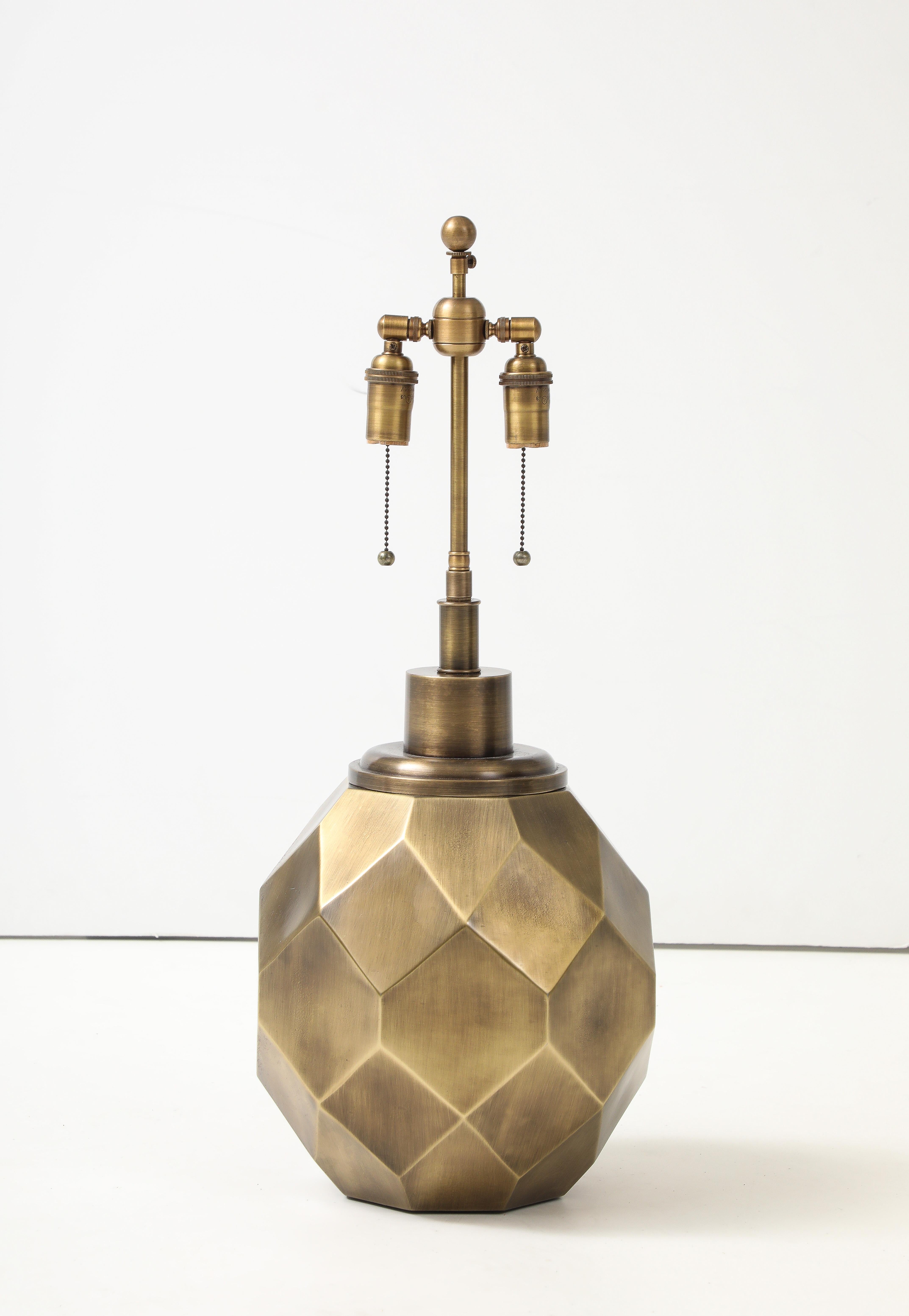 Wonderful Pair of large 1970's Antiqued Bronzed finished Geodesic lamps by Chapman lamp company.
The lamps have been Newly rewired with adjustable Antiqued Bronzed finished double clusters and silk 
rayon cords .
The lamp takes standard size bulbs