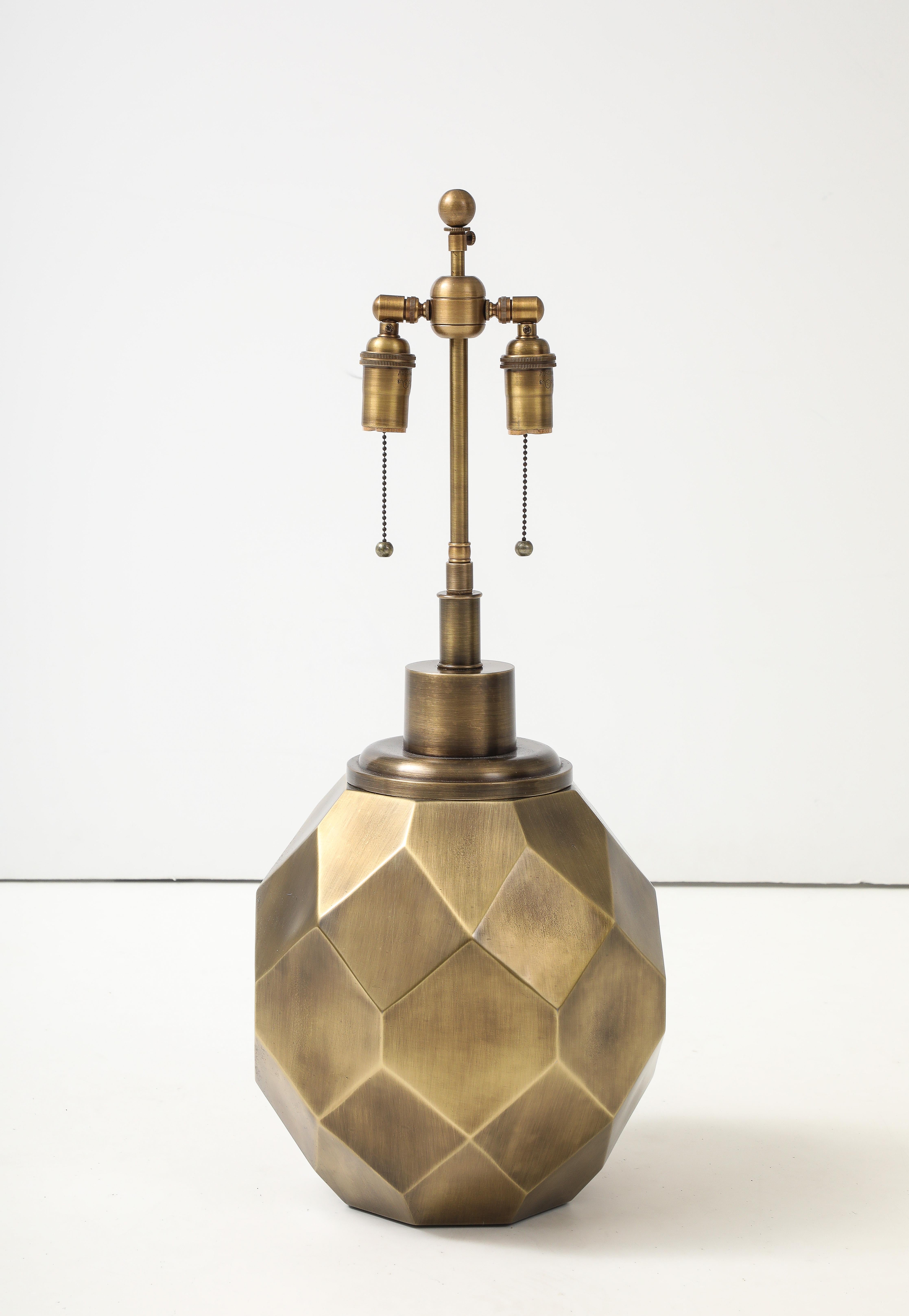Mid-Century Modern Pair of Large Geodesic Antiqued Brass Lamps by Chapman. For Sale