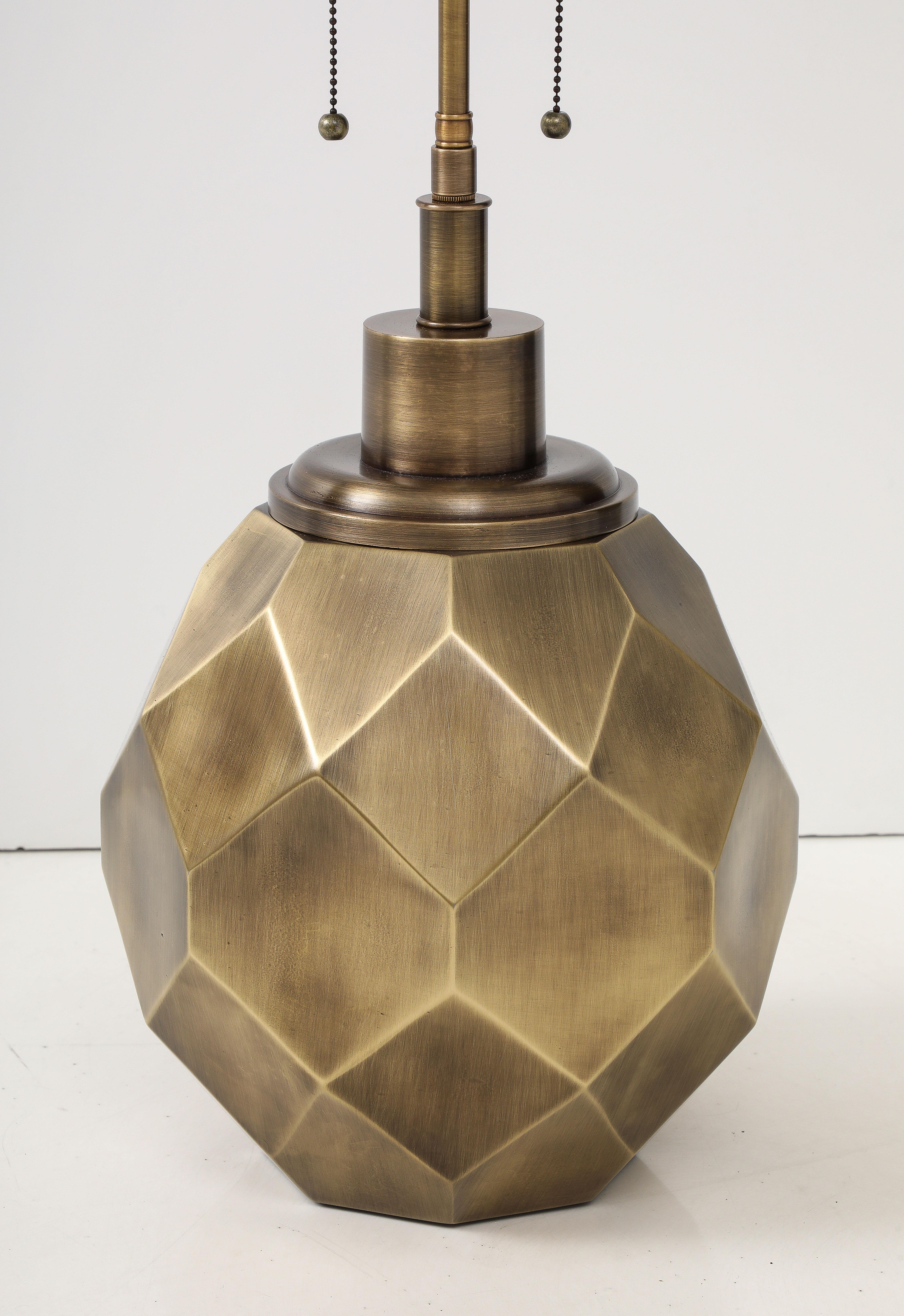 Pair of Large Geodesic Antiqued Brass Lamps by Chapman. For Sale 1