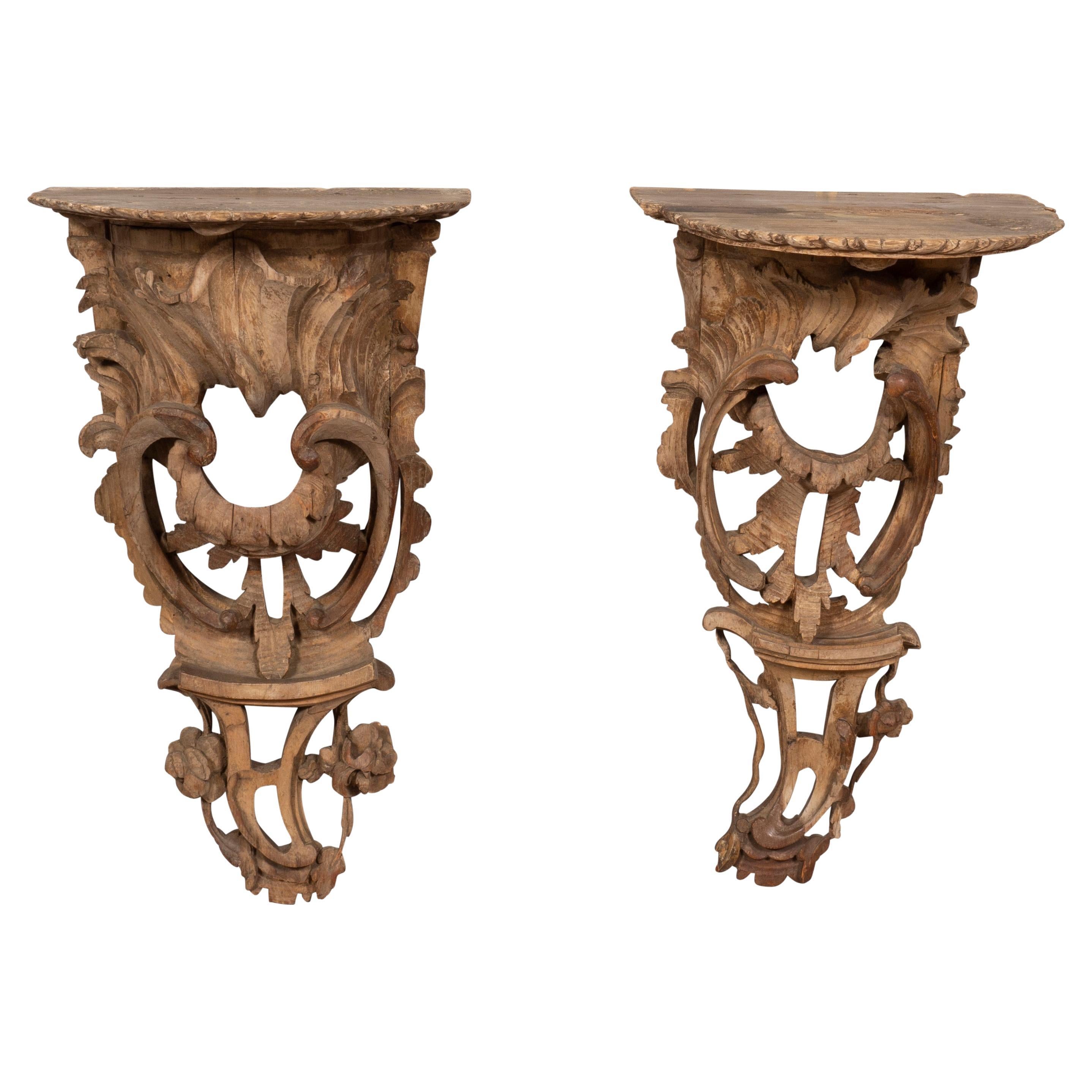 Pair of Large George III Pine Wall Brackets For Sale