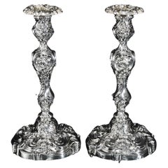 Pair of Large George IV Silver Candlesticks, 1821