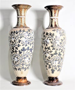 Pair of Large George Tinworth Victorian Stoneware Doulton Lambeth Vases