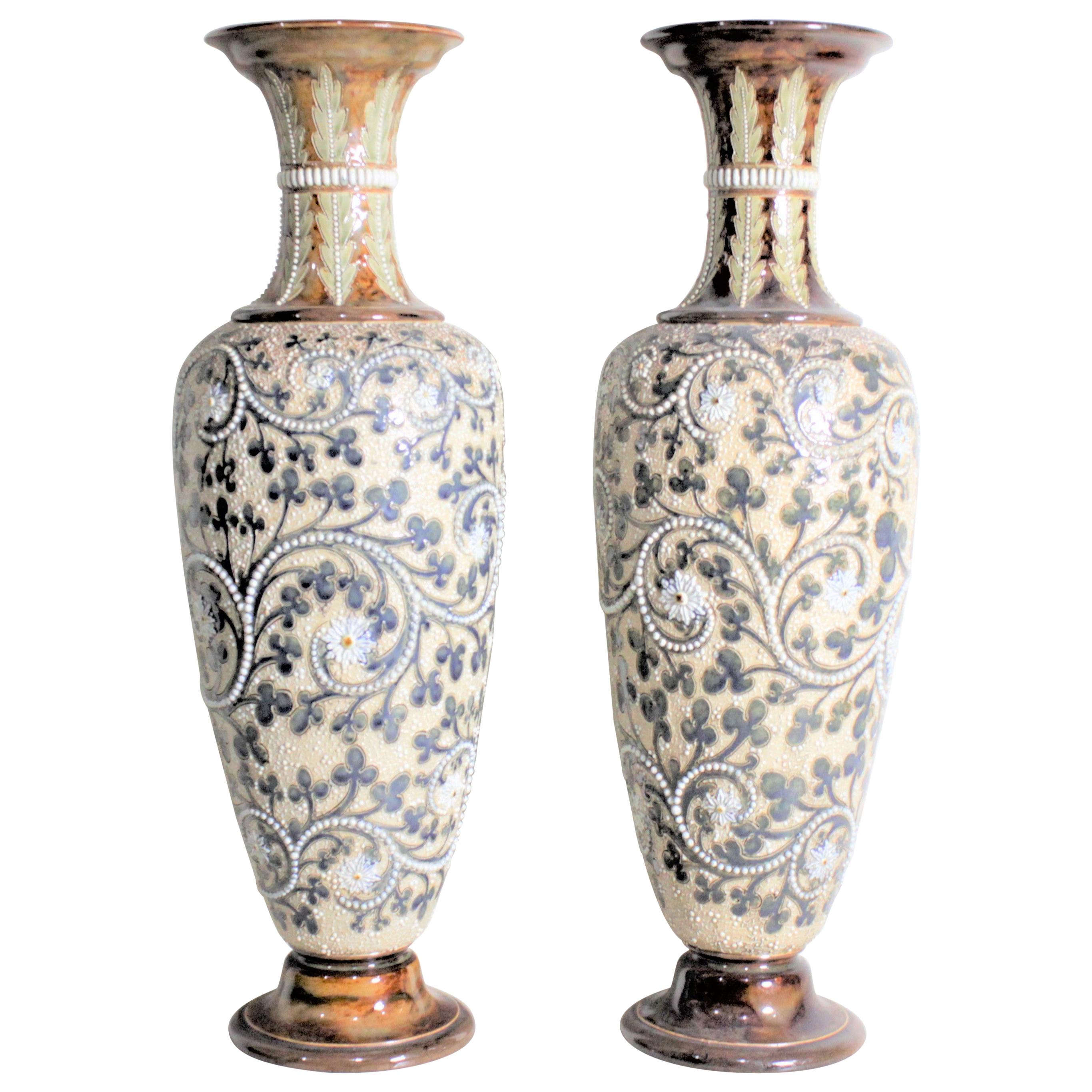 Pair of Large George Tinworth Victorian Stoneware Doulton Lambeth Vases