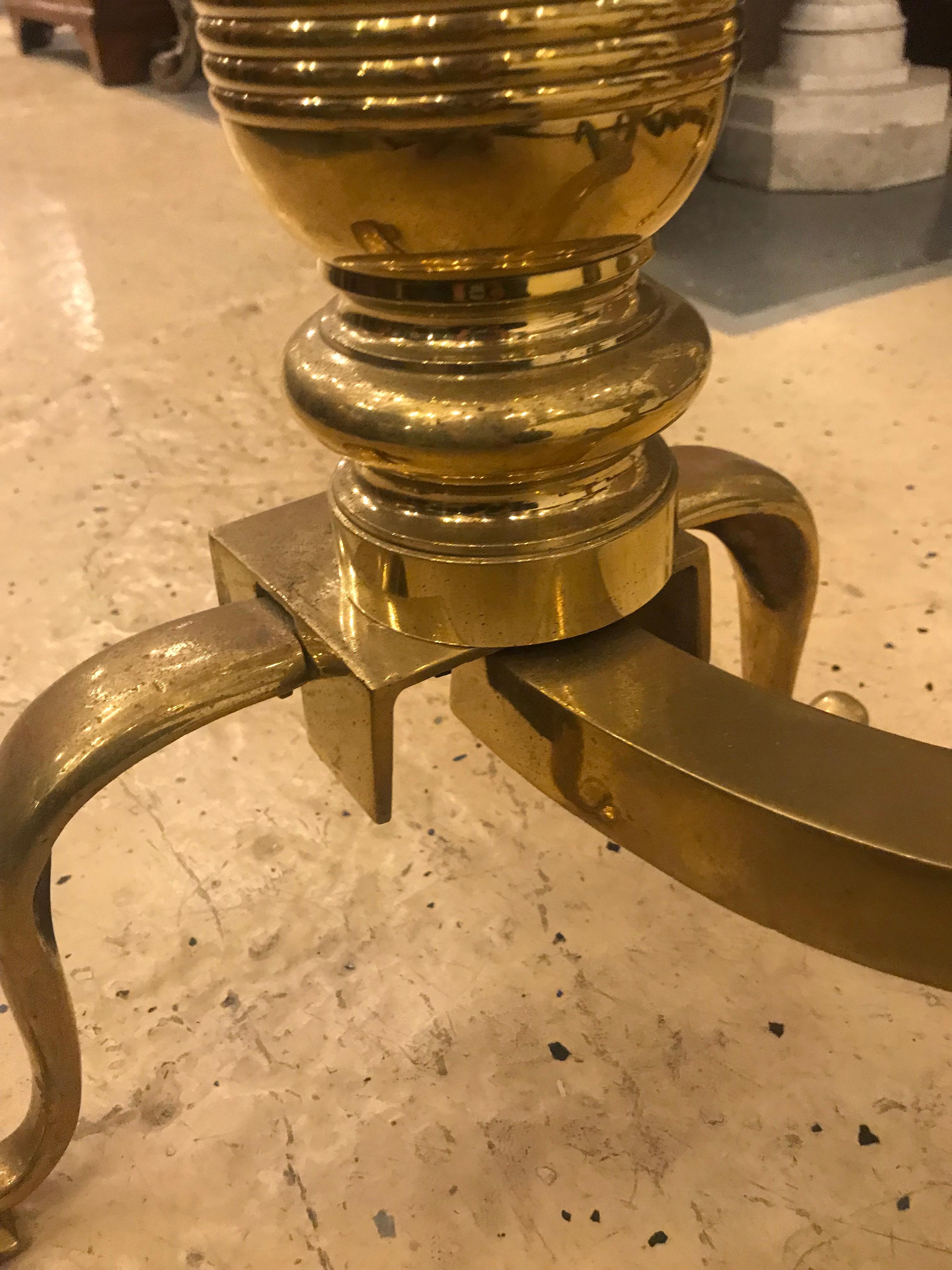 Pair of Large Georgian Style Brass Andirons 10