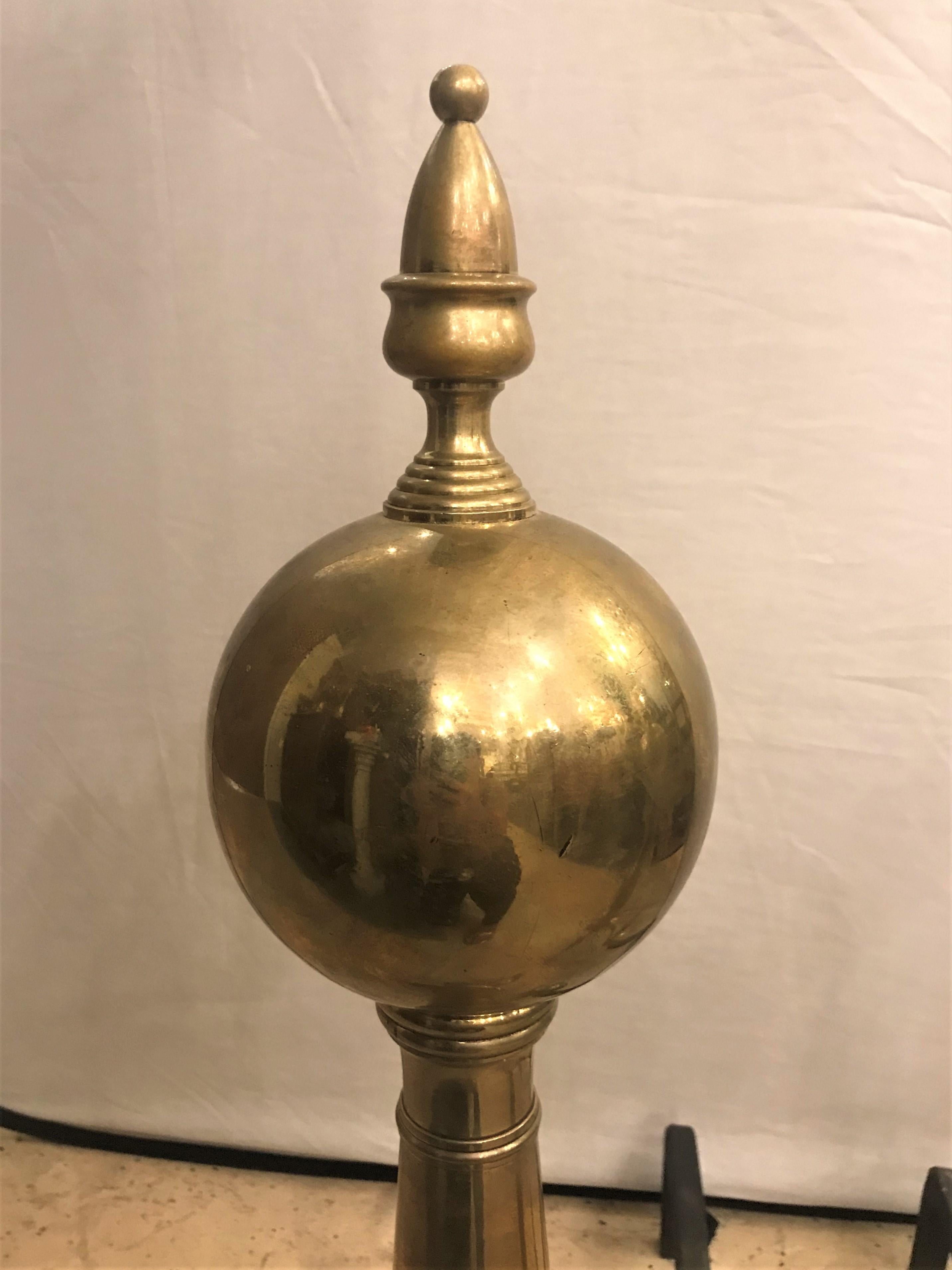 20th Century Pair of Large Georgian Style Brass Andirons