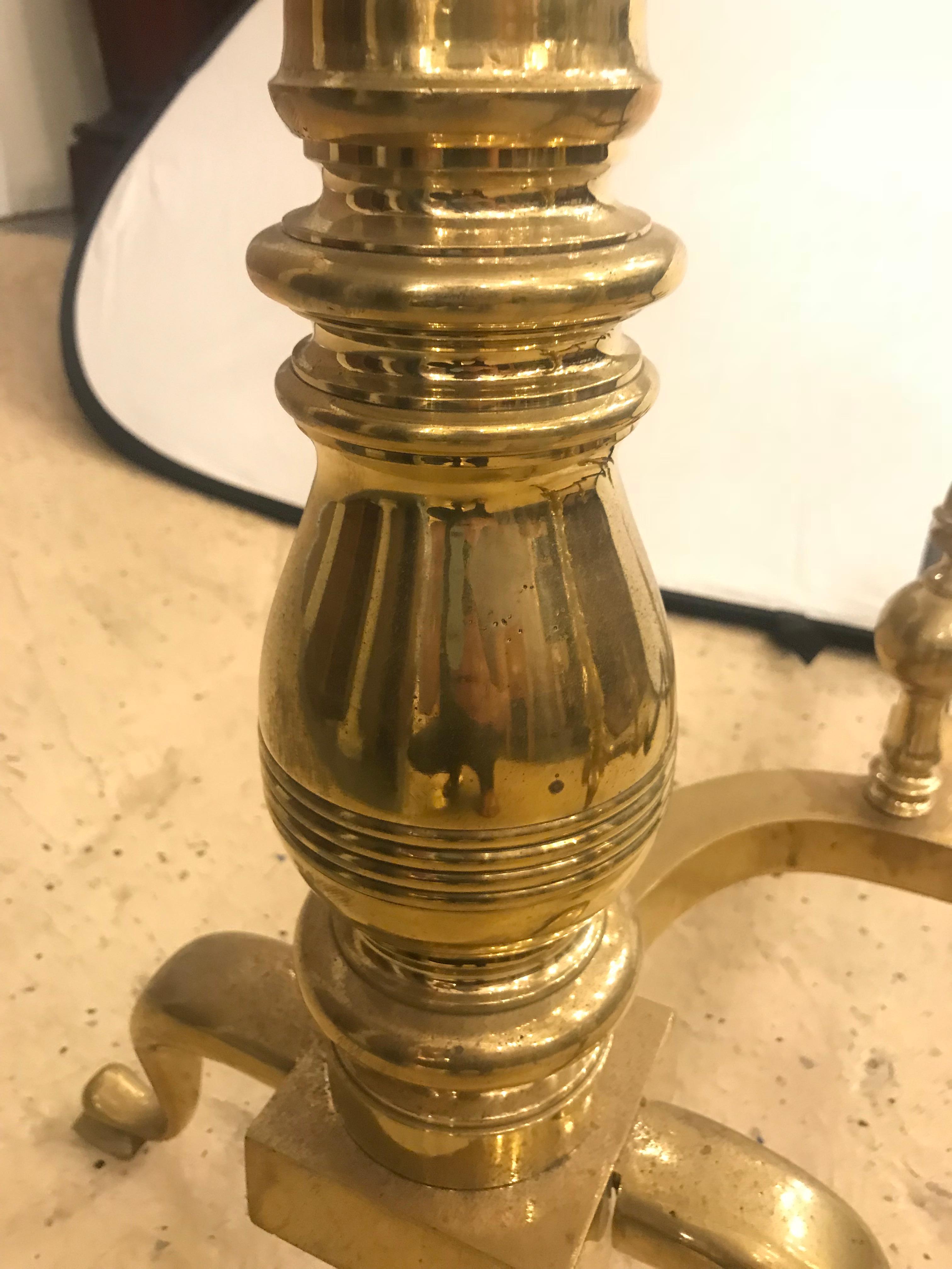 Pair of Large Georgian Style Brass Andirons 4