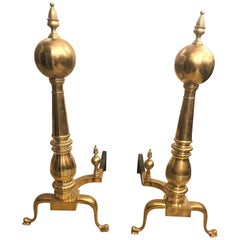 Pair of Large Georgian Style Brass Andirons