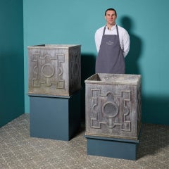 Pair of Large Georgian Style Geometric Lead Cube Jardinieres