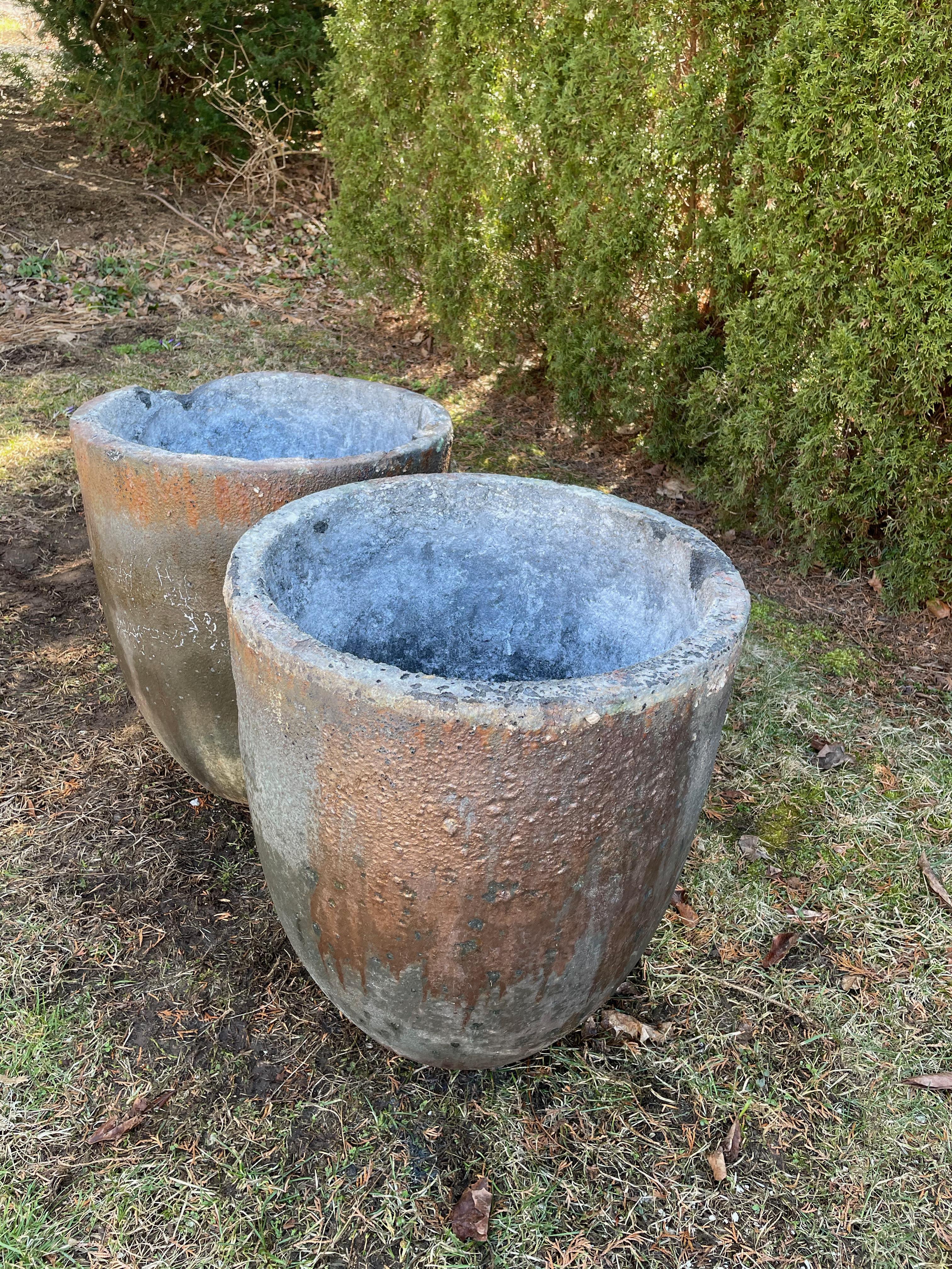 Pair of Large German Copper-Colored Ceramic Crucible Planters, Stamped In Good Condition For Sale In Woodbury, CT