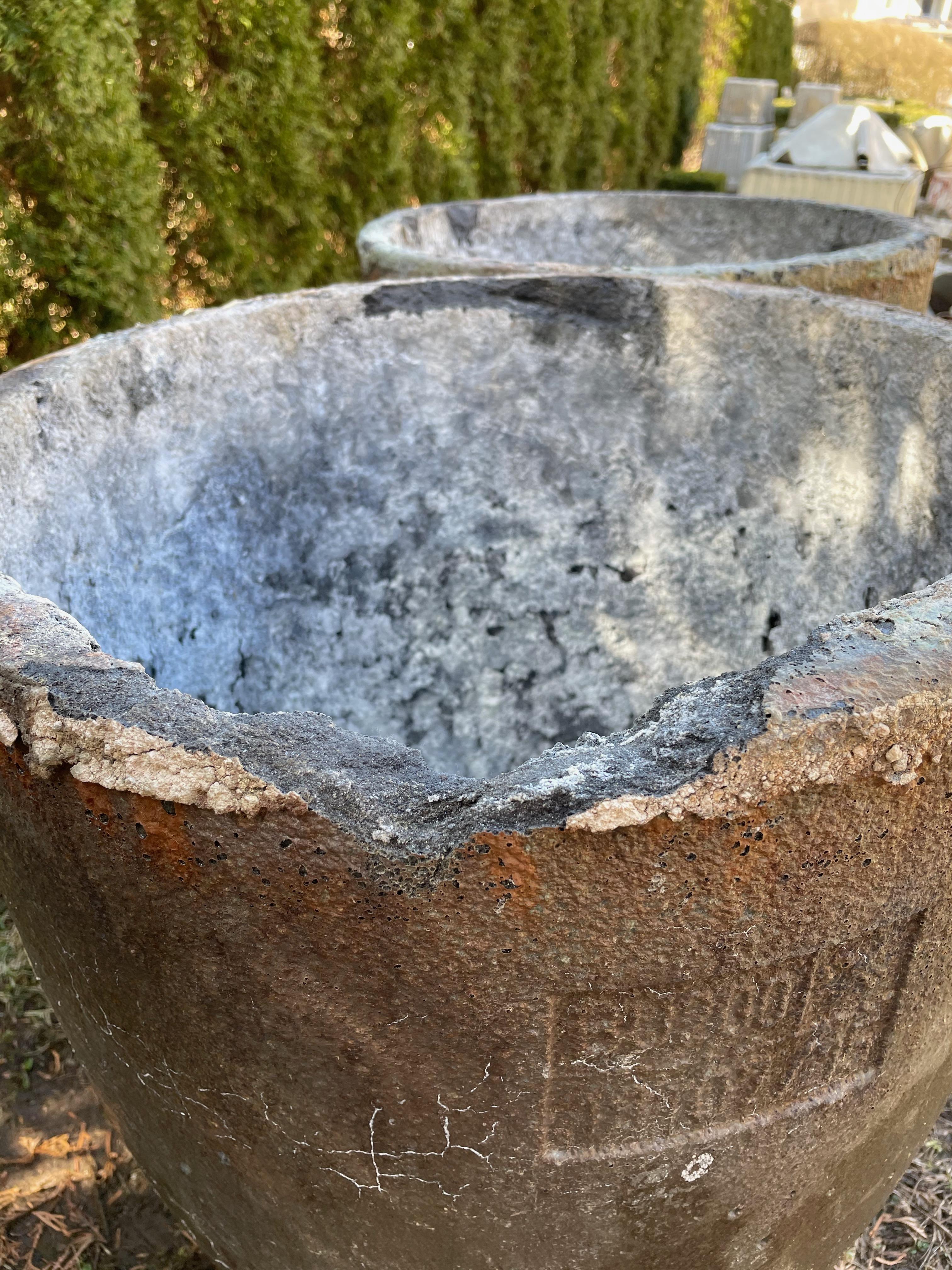 Pair of Large German Copper-Colored Ceramic Crucible Planters, Stamped For Sale 5