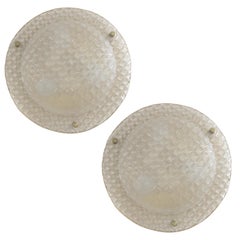 Pair of Large German Glass and Brass Wall or Ceiling Lights, 1970s