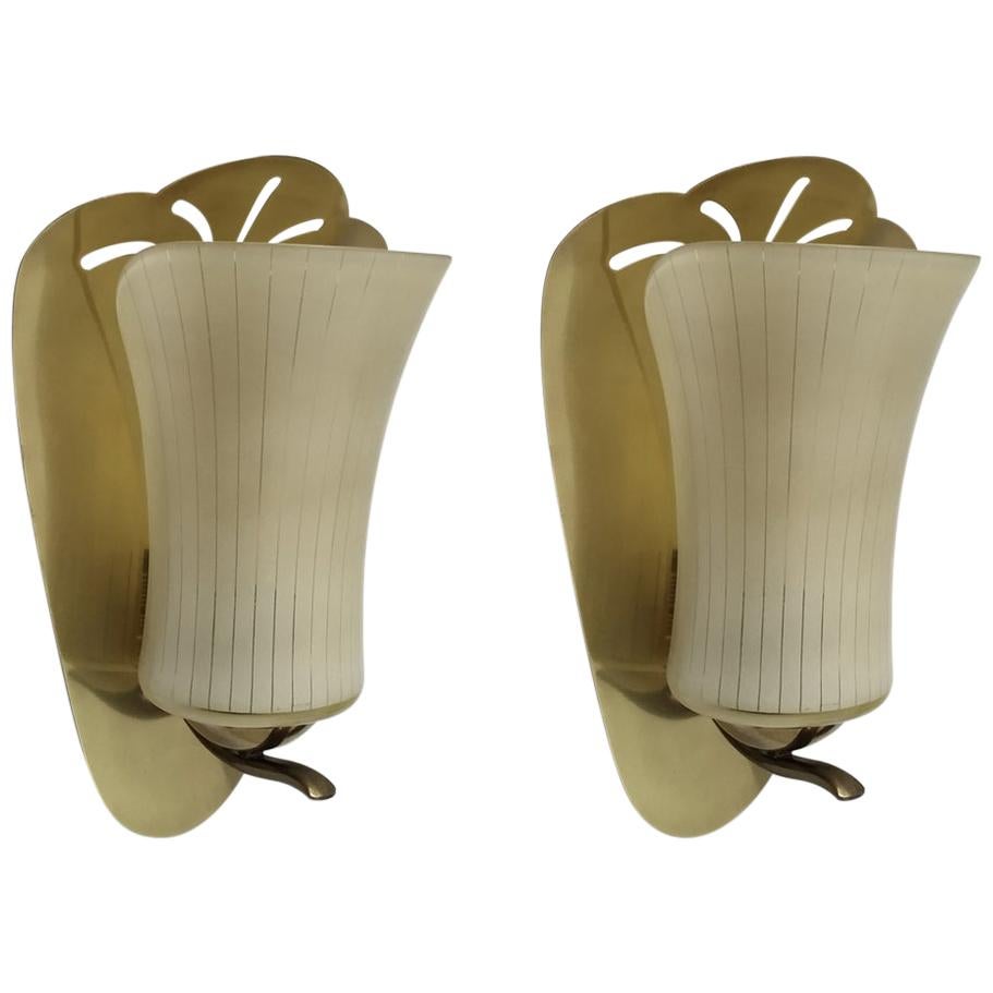 Pair of Large German Vintage Midcentury Wall Lights Sconces, 1950s For Sale