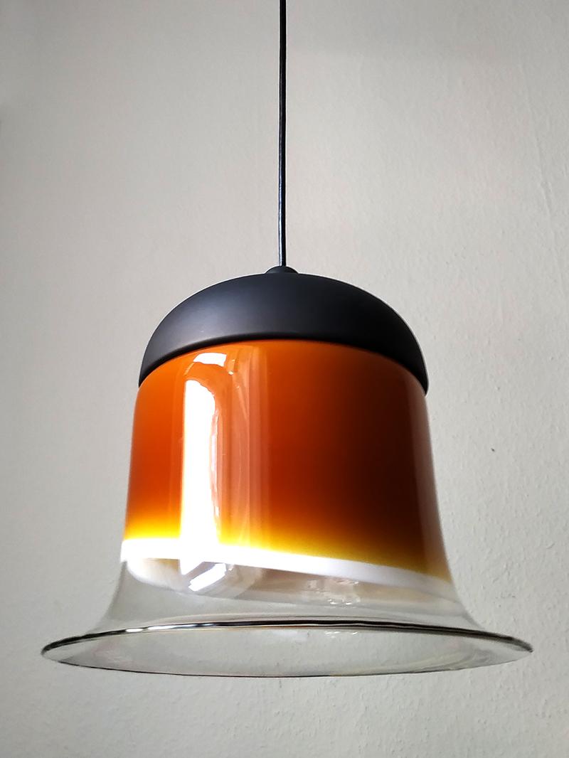 Mid-Century Modern Pair of Large German Vintage Blown Glass Ceiling Hanging Pendant Lights, 1960s For Sale