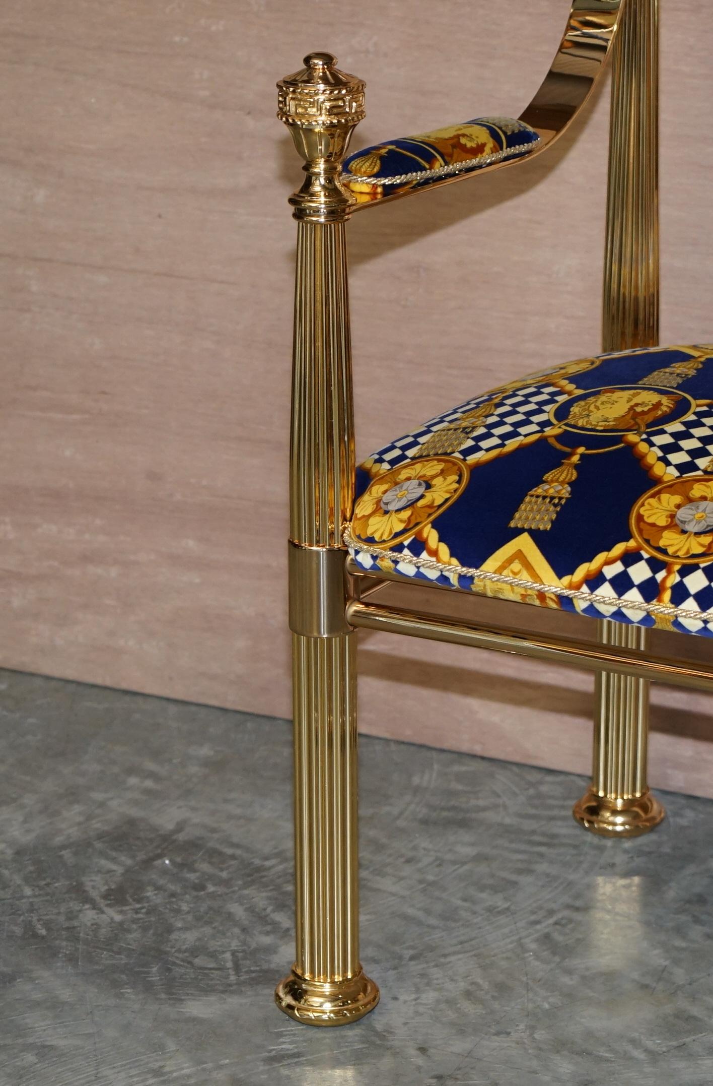 Pair of Large Gianni Versace Hollywood Regency Brass Framed Throne Armchairs 6