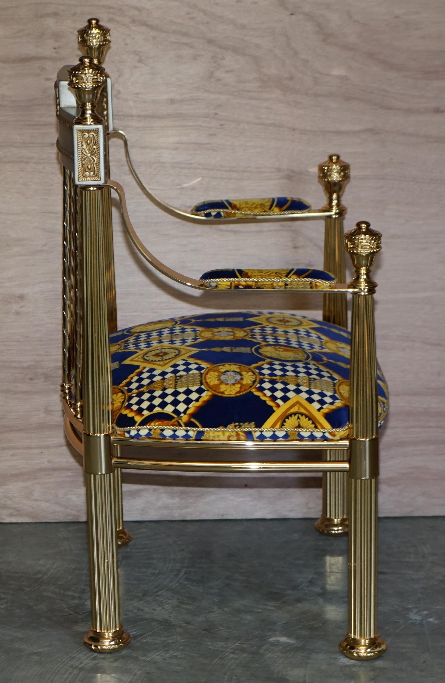 Pair of Large Gianni Versace Hollywood Regency Brass Framed Throne Armchairs 9