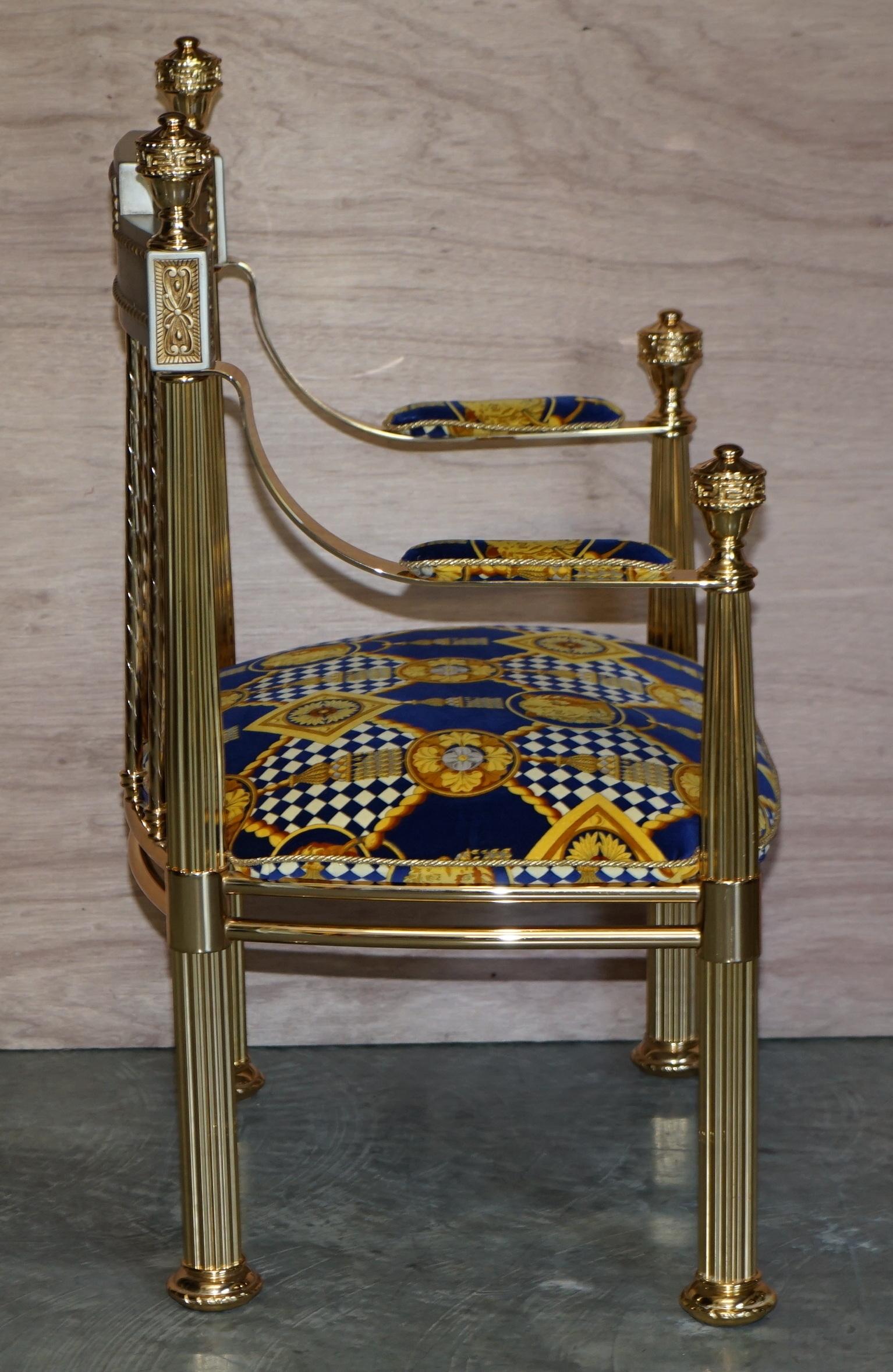 Pair of Large Gianni Versace Hollywood Regency Brass Framed Throne Armchairs 10