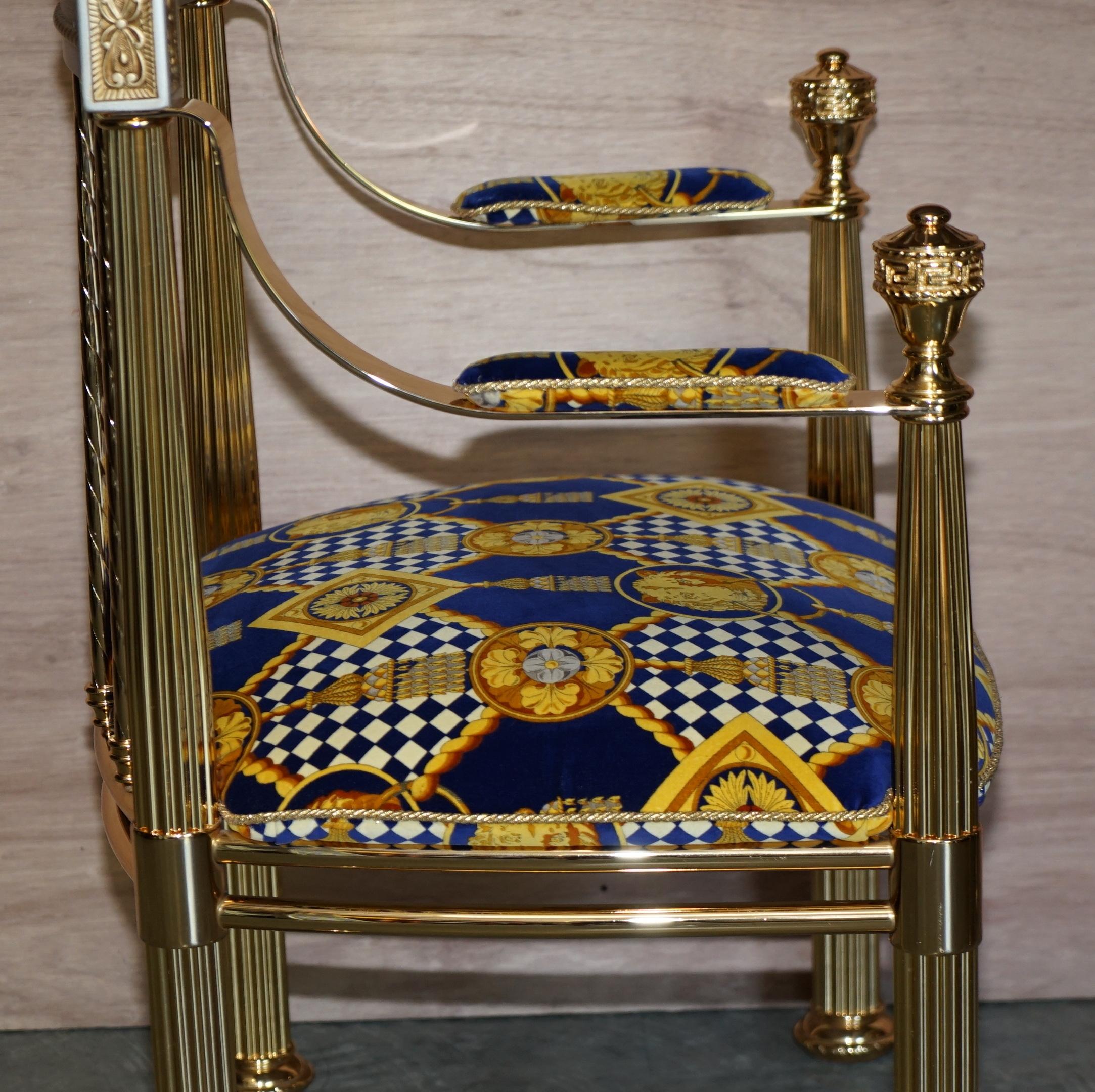 Pair of Large Gianni Versace Hollywood Regency Brass Framed Throne Armchairs 10