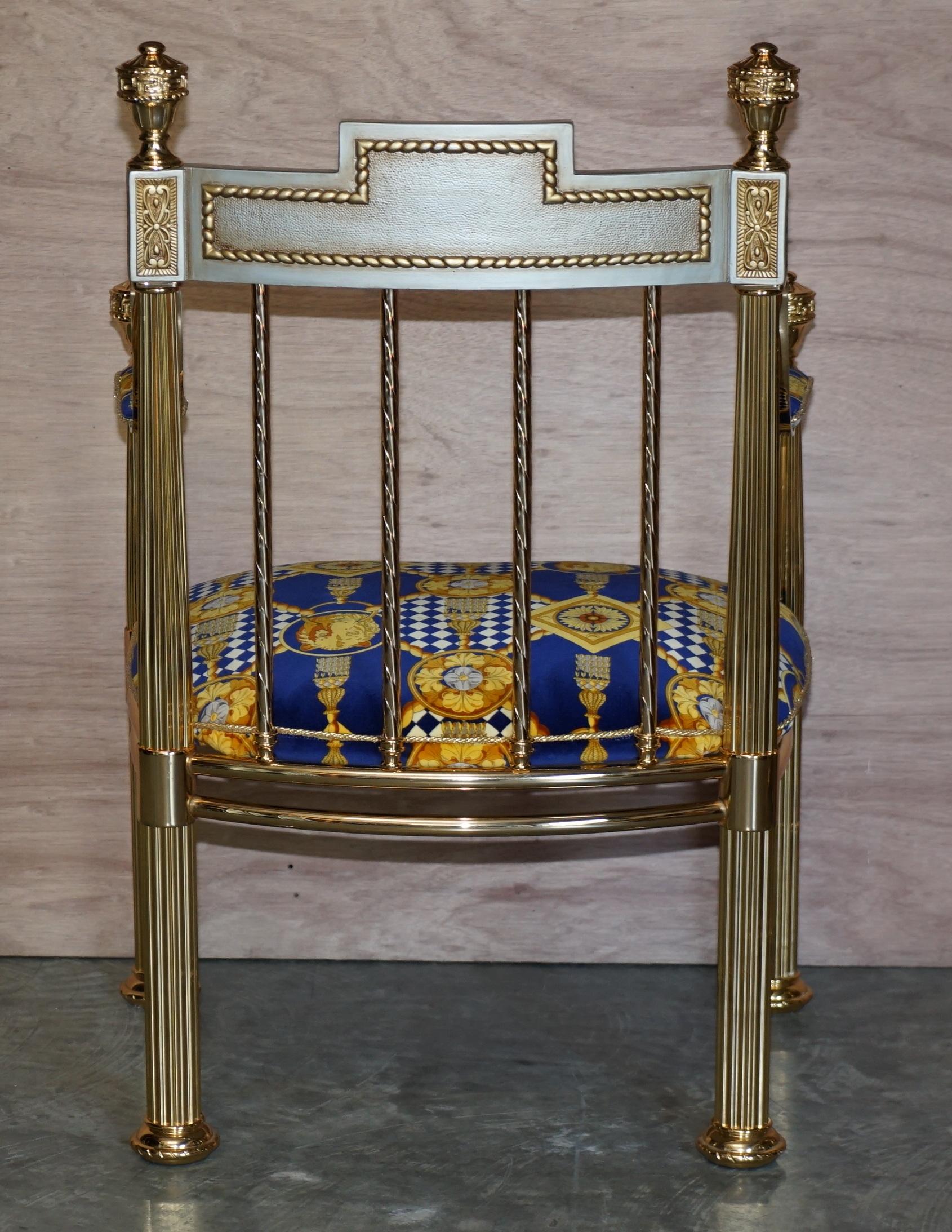 Pair of Large Gianni Versace Hollywood Regency Brass Framed Throne Armchairs 11