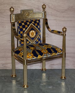 Pair of Large Gianni Versace Hollywood Regency Brass Framed Throne Armchairs