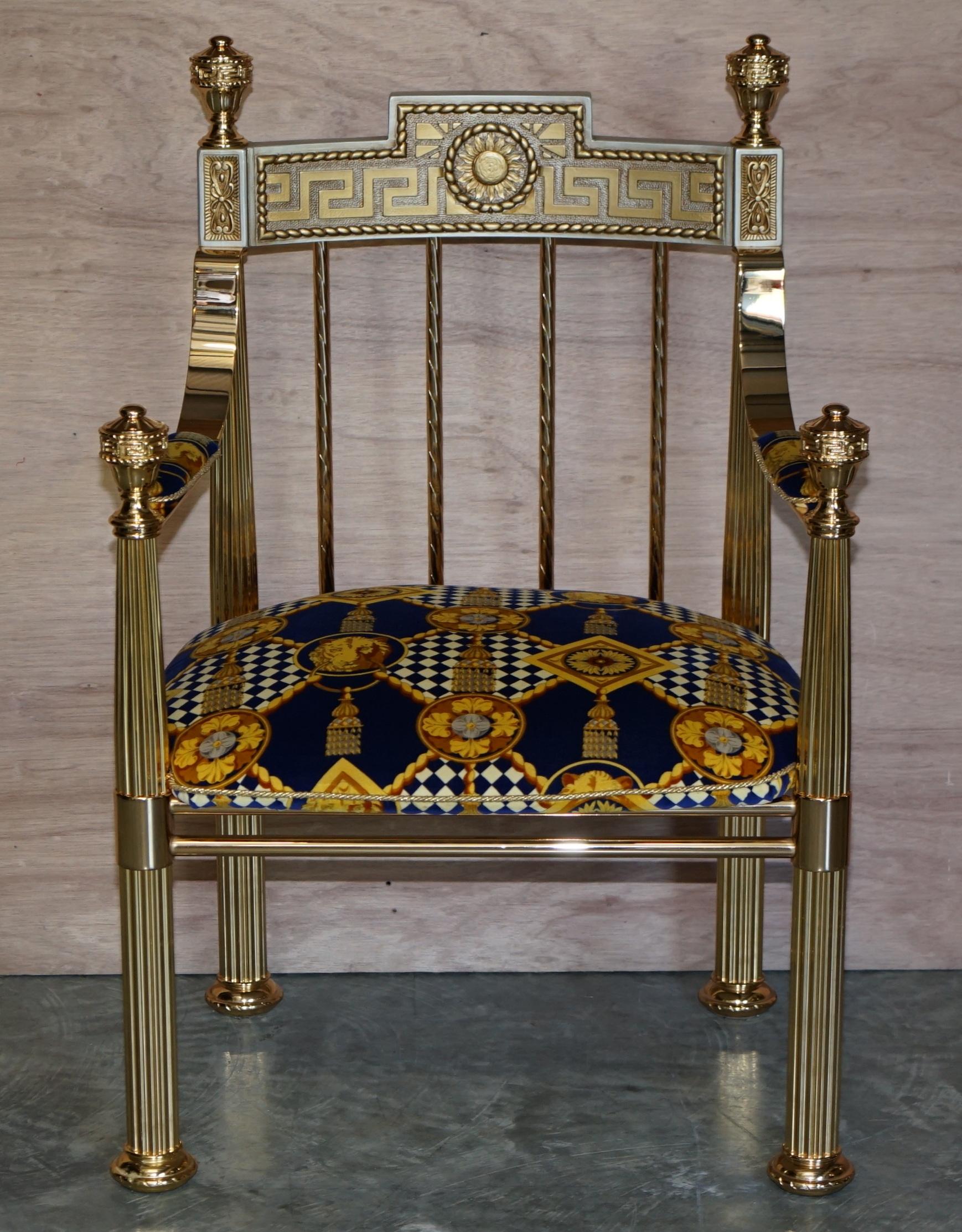 Pair of Large Gianni Versace Hollywood Regency Brass Framed Throne Armchairs 1