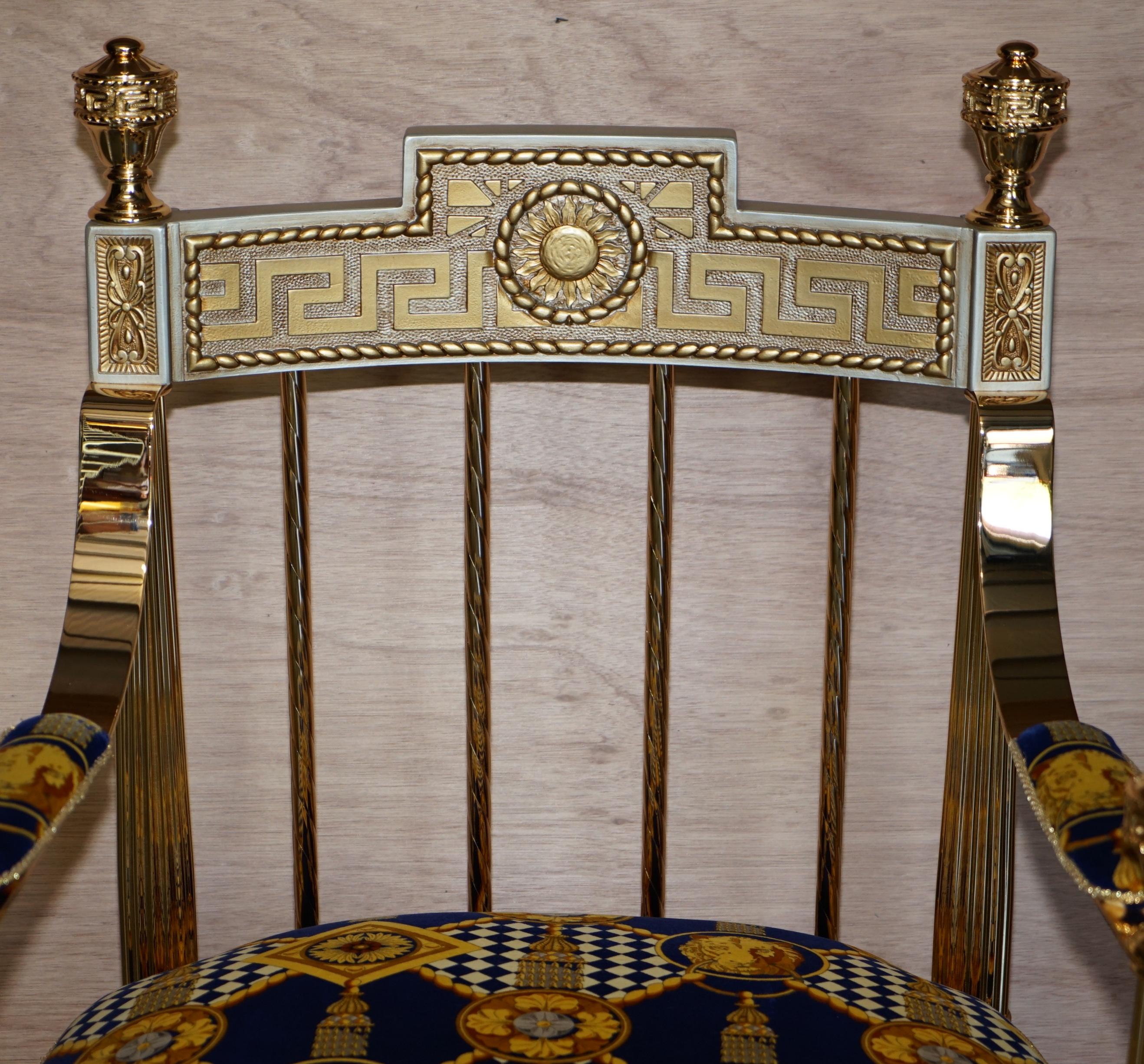 Pair of Large Gianni Versace Hollywood Regency Brass Framed Throne Armchairs 1