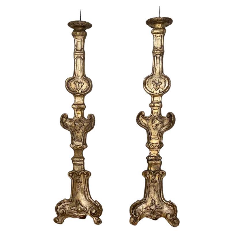 Pair of Large Gilded Candlesticks For Sale