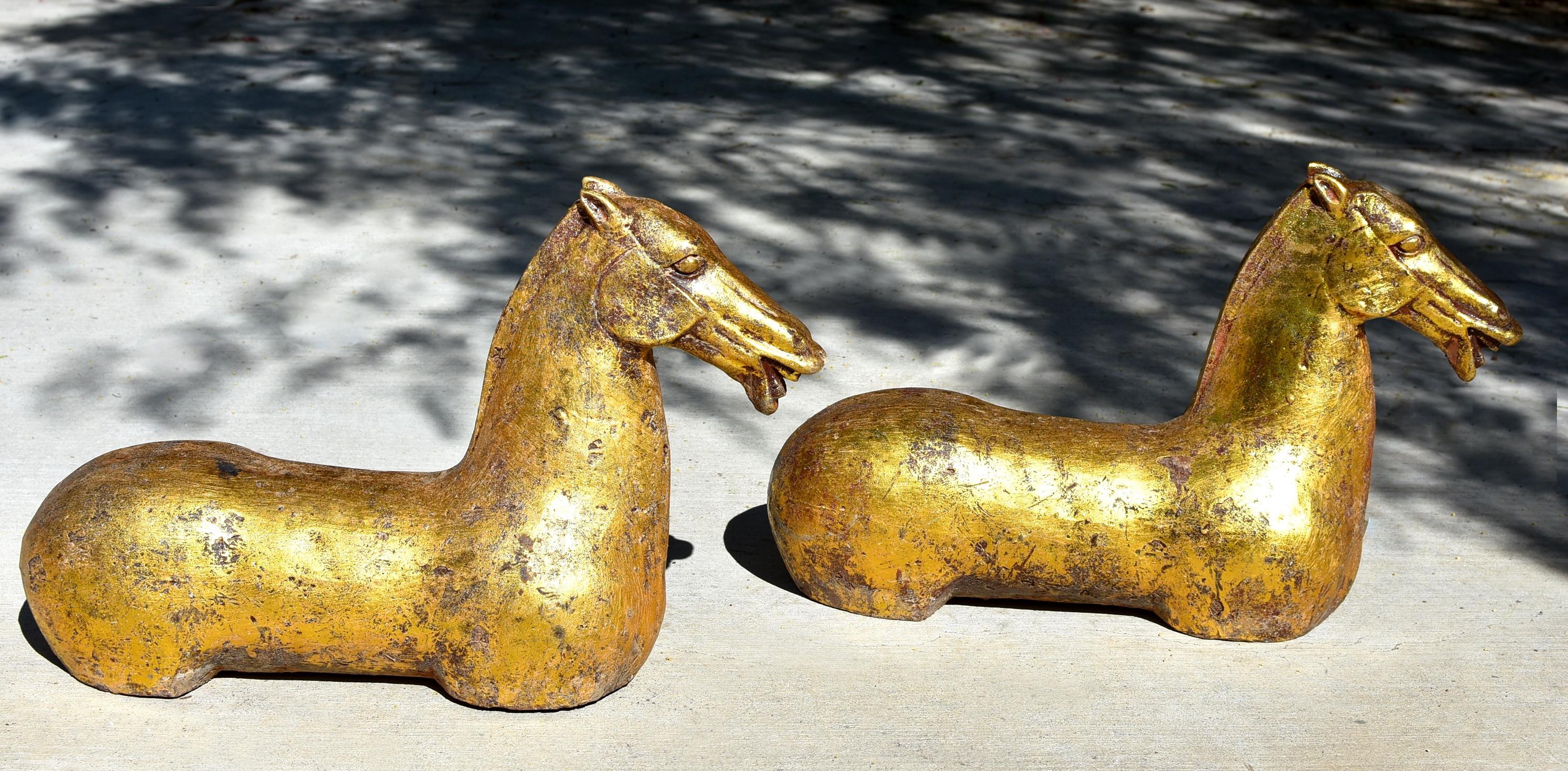 Cast Pair of Large Golden Iron Horse Busts For Sale