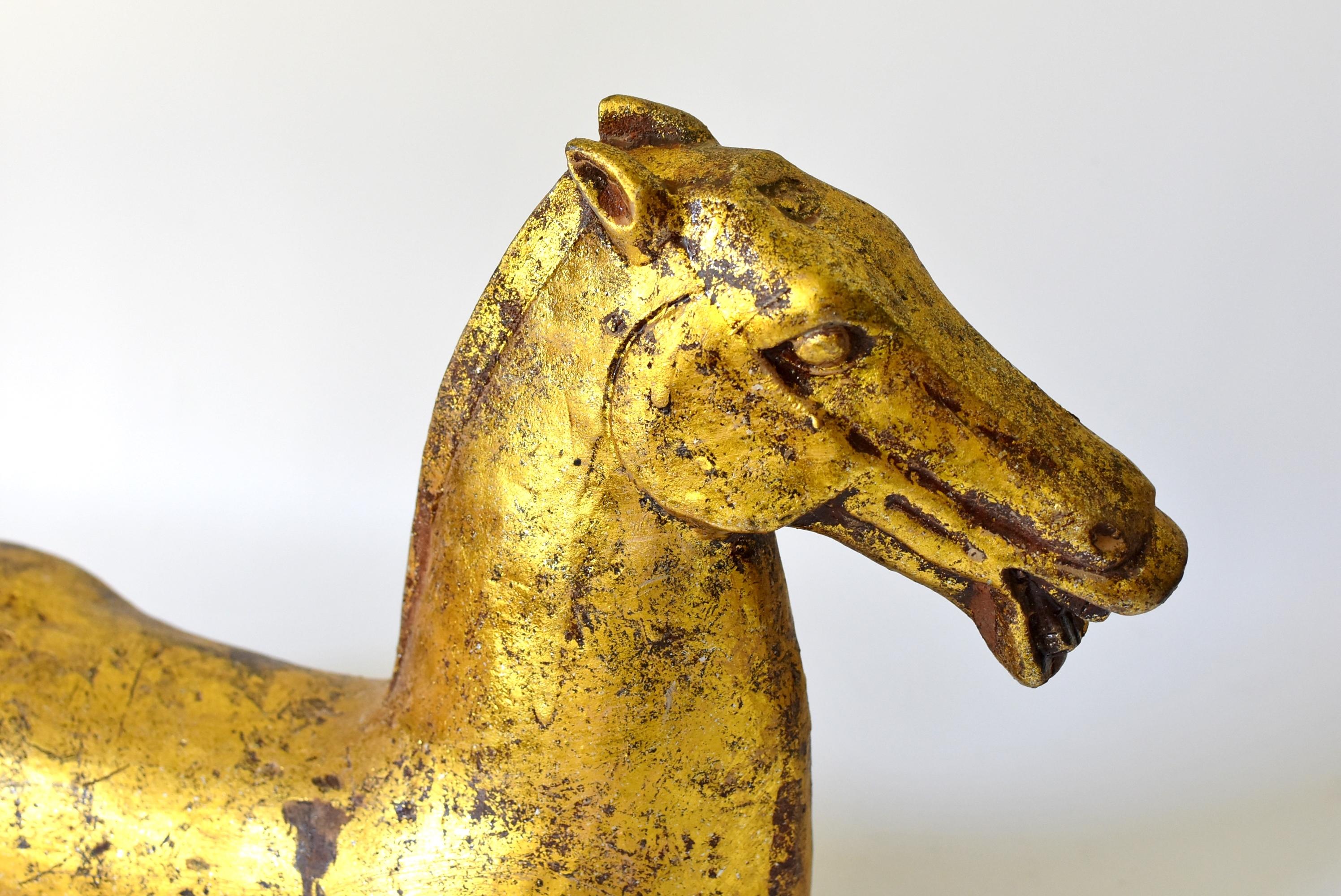 20th Century Pair of Large Golden Iron Horse Busts For Sale