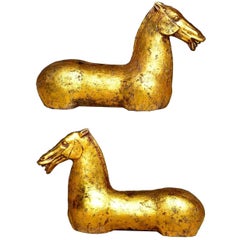 Pair of Large Golden Iron Horse Busts