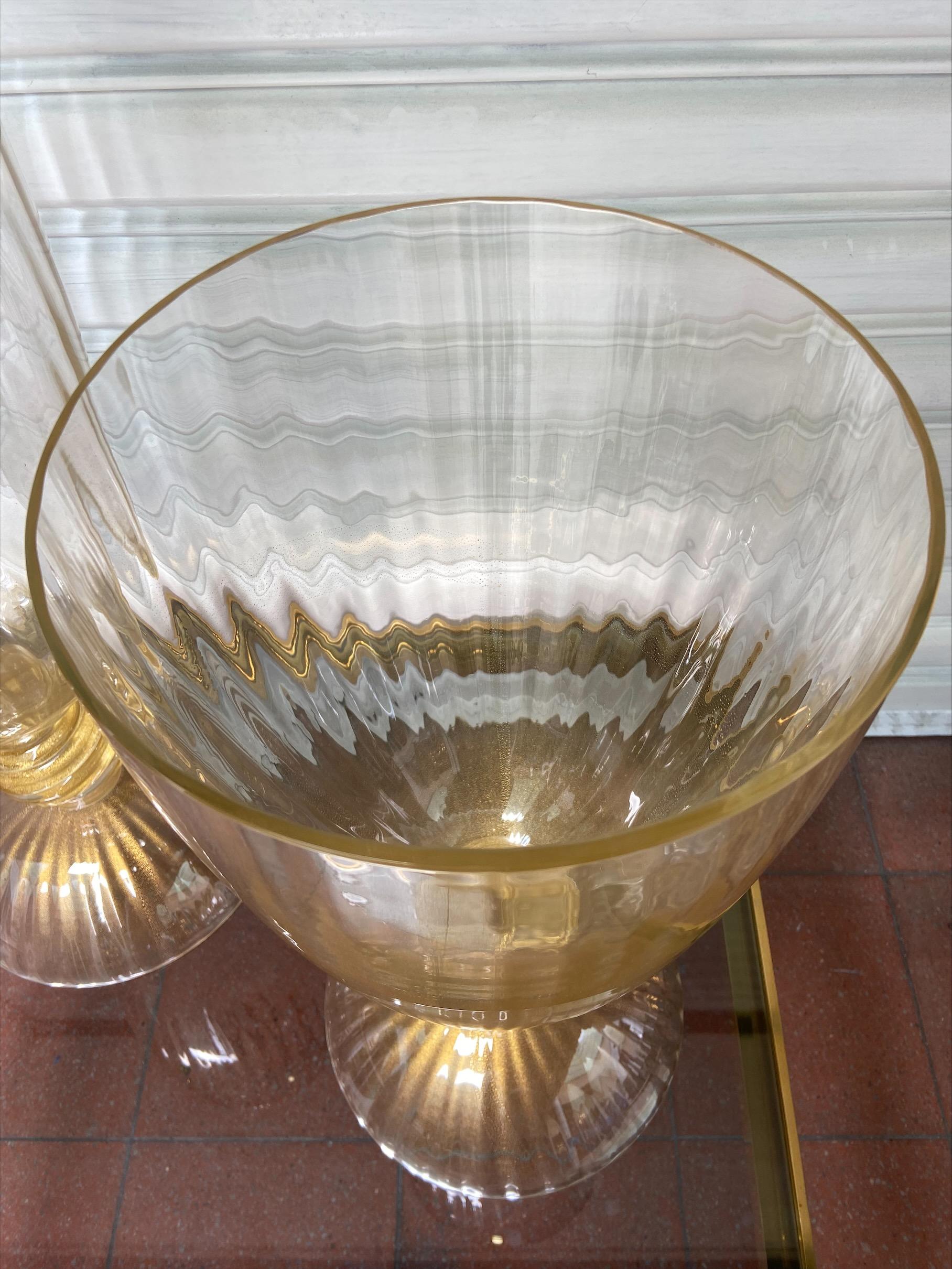 Italian Pair of Large Gilded Vases, Murano Murano Glass For Sale