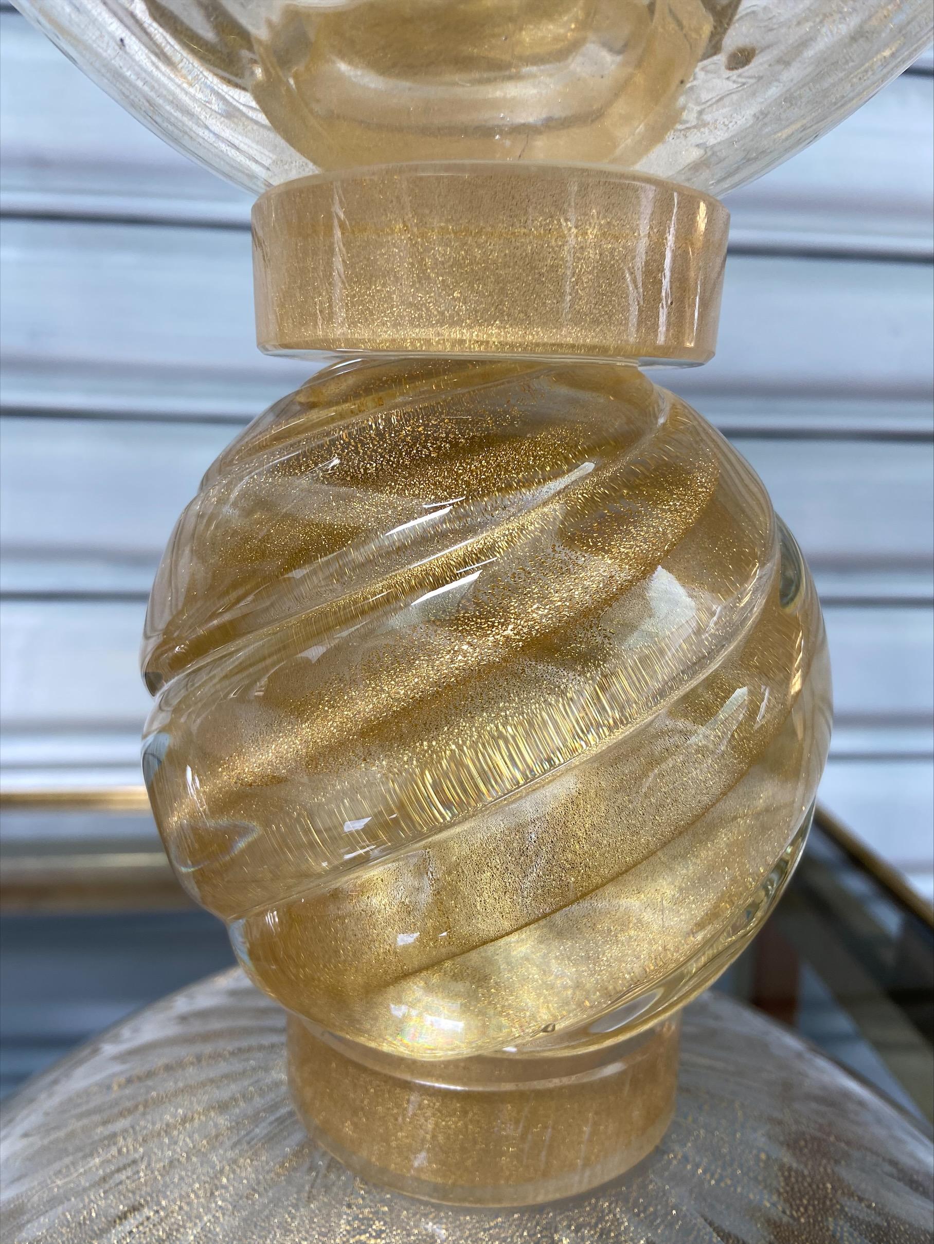 Late 20th Century Pair of Large Gilded Vases, Murano Murano Glass For Sale